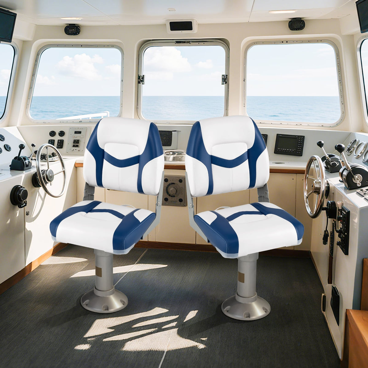 2-Pack Boat Seats with Fixing Bolts and Hinges-Blue-Surfing-DECOROLALA