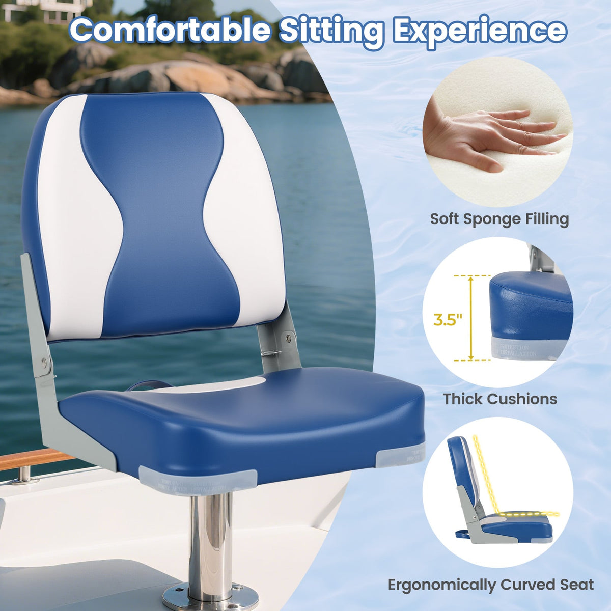 2-Pack Boat Seats with Thick Sponge Padding-Blue-Surfing-DECOROLALA