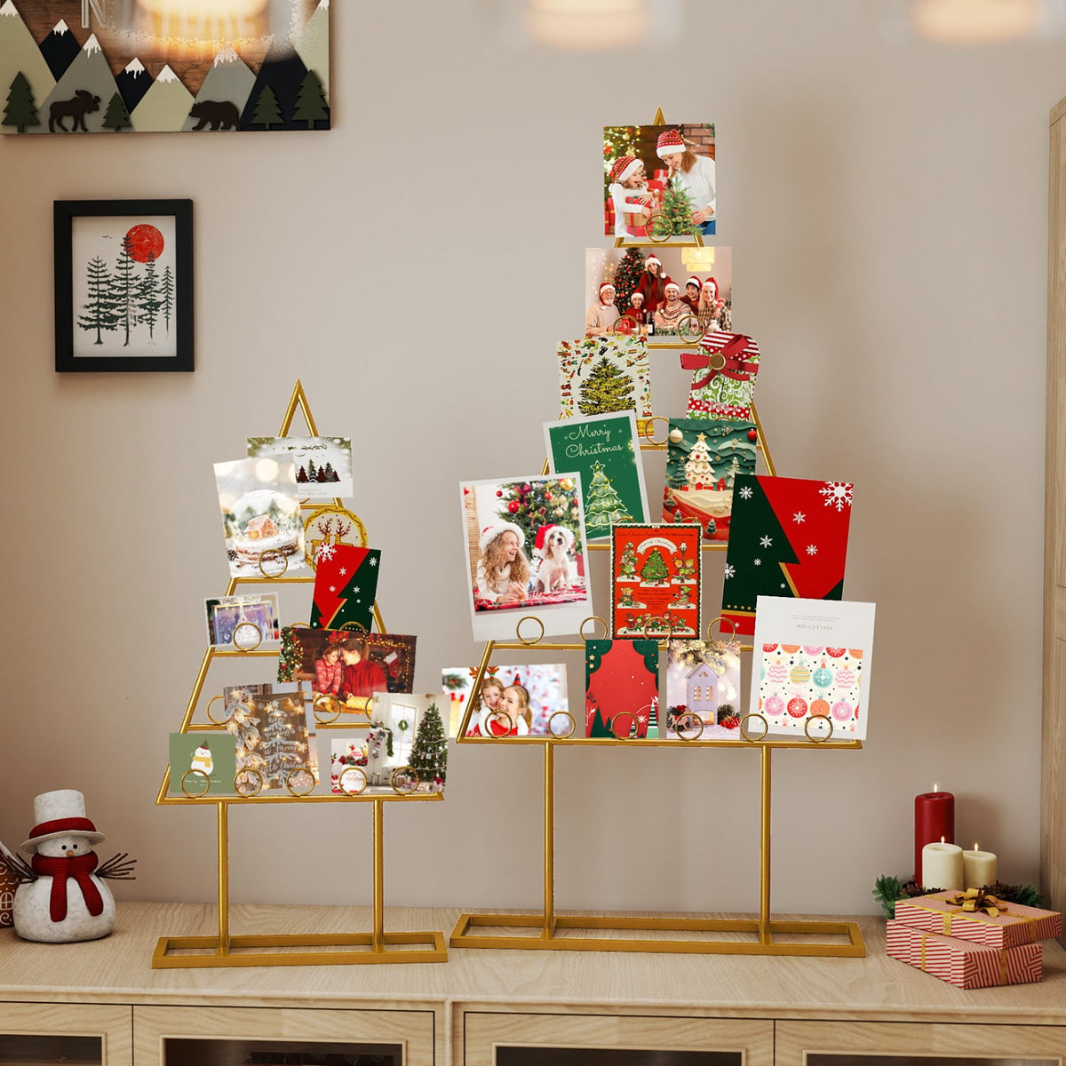 2 Pack Christmas Tree Photo Holder with 36 Round Clips and Metal Hanging Rack-Gloden-Christmas Decorations & Accessories-DECOROLALA