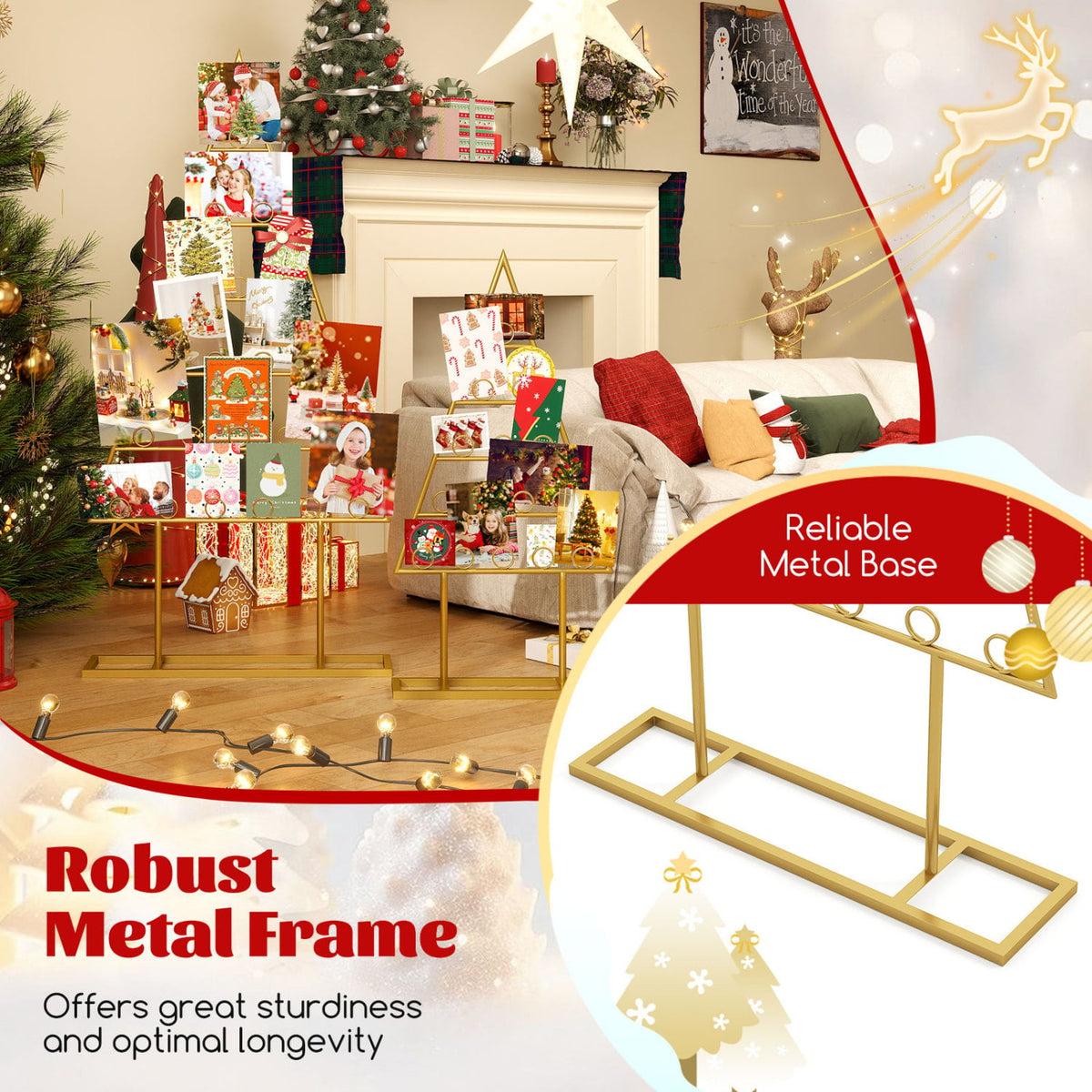 2 Pack Christmas Tree Photo Holder with 36 Round Clips and Metal Hanging Rack-Gloden-Christmas Decorations & Accessories-DECOROLALA