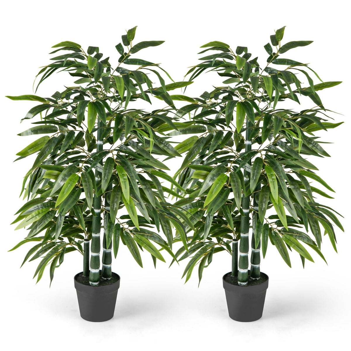 2 Pack Fake Bamboo Leave Tree with 3 PE Bamboo Trunk-Green-Artificial Plants-DECOROLALA