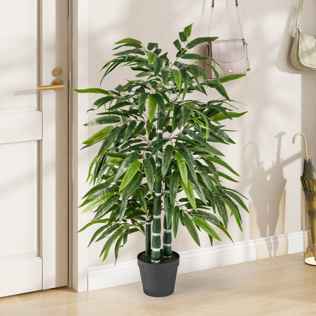 2 Pack Fake Bamboo Leave Tree with 3 PE Bamboo Trunk-Green-Artificial Plants-DECOROLALA