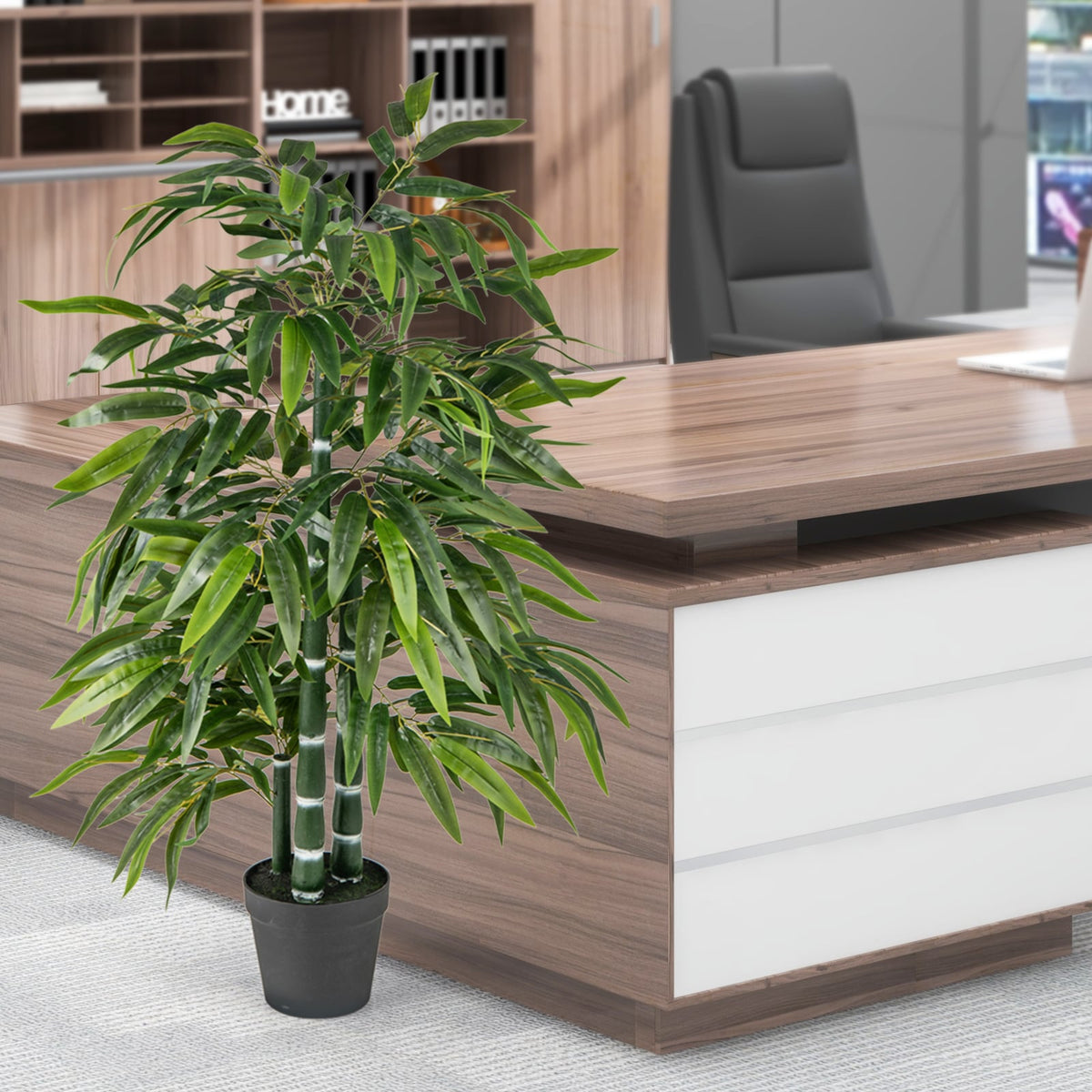 2 Pack Fake Bamboo Leave Tree with 3 PE Bamboo Trunk-Green-Artificial Plants-DECOROLALA