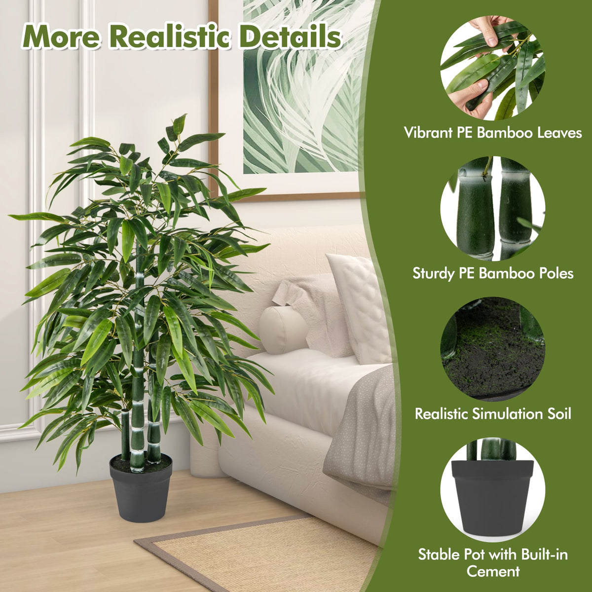 2 Pack Fake Bamboo Leave Tree with 3 PE Bamboo Trunk-Green-Artificial Plants-DECOROLALA