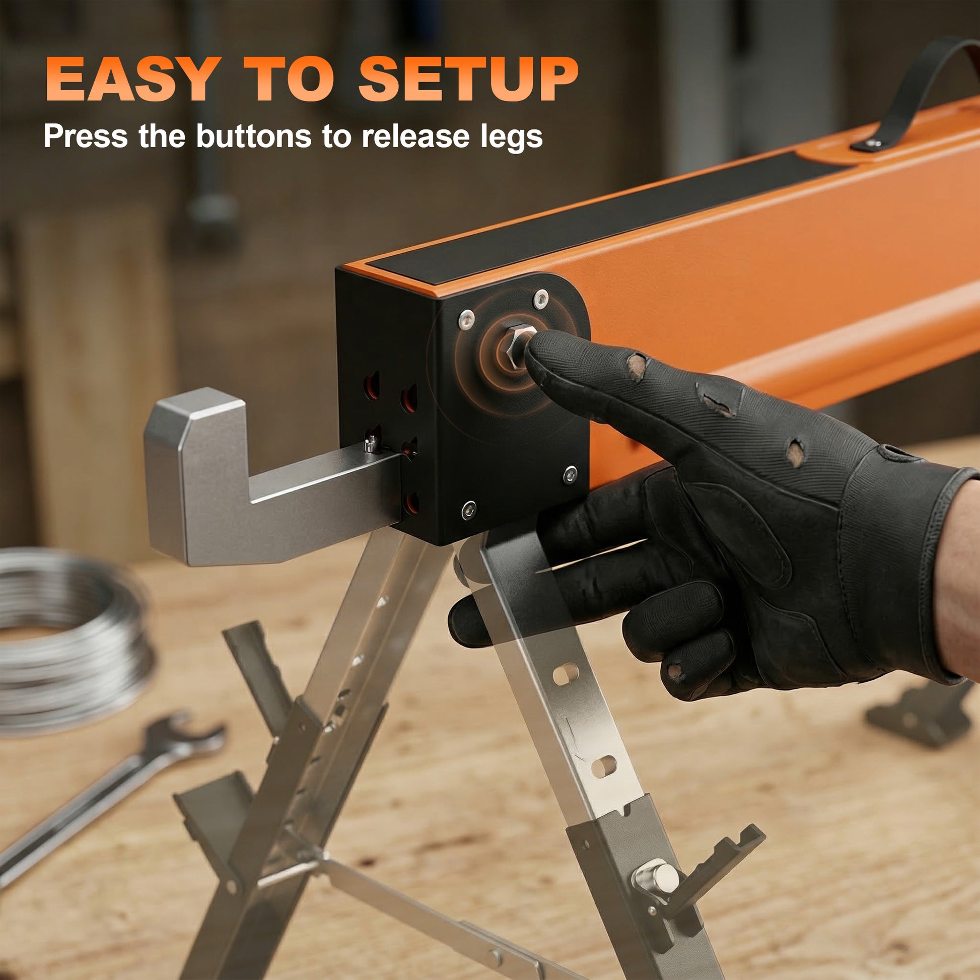 2-Pack Folding Heavy Duty Saw Horses - Adjustable Height Orange-Home Improvement > Tools-DECOROLALA