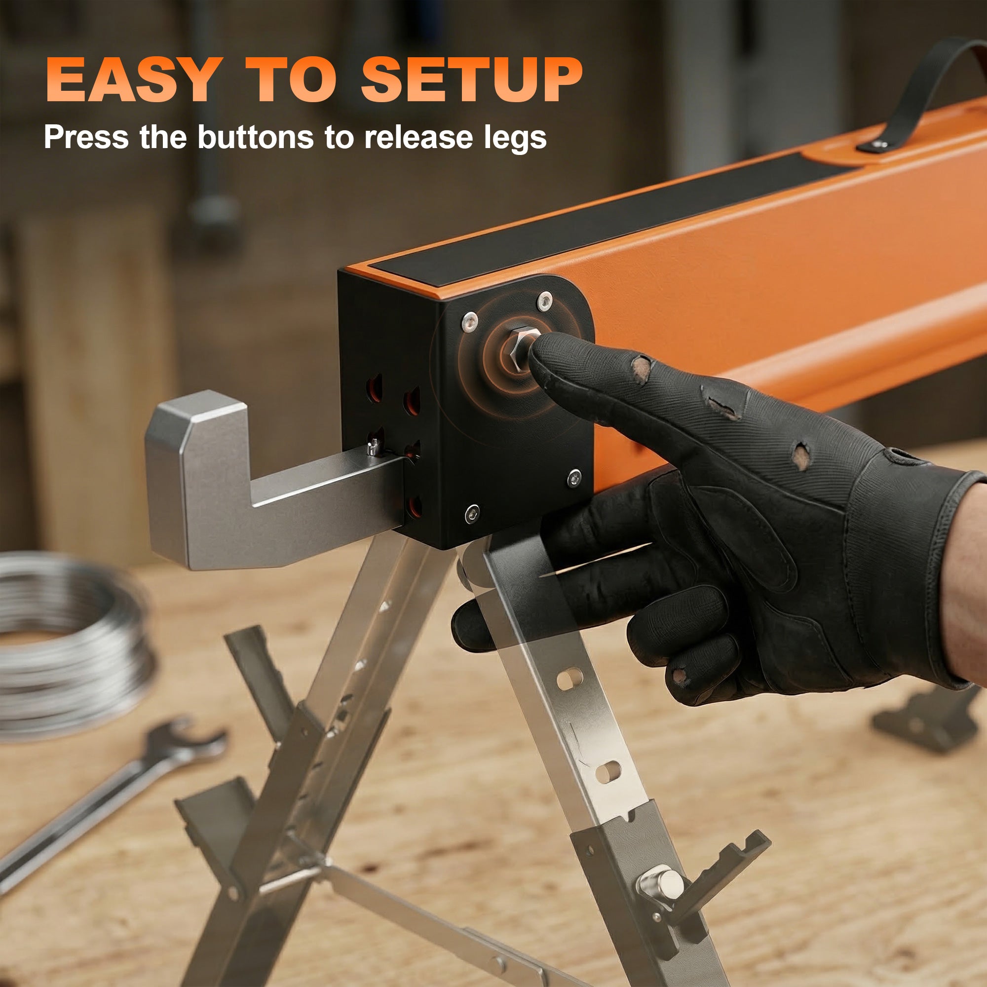 2-Pack Folding Heavy Duty Saw Horses - Adjustable Height Orange-Home Improvement > Tools-DECOROLALA