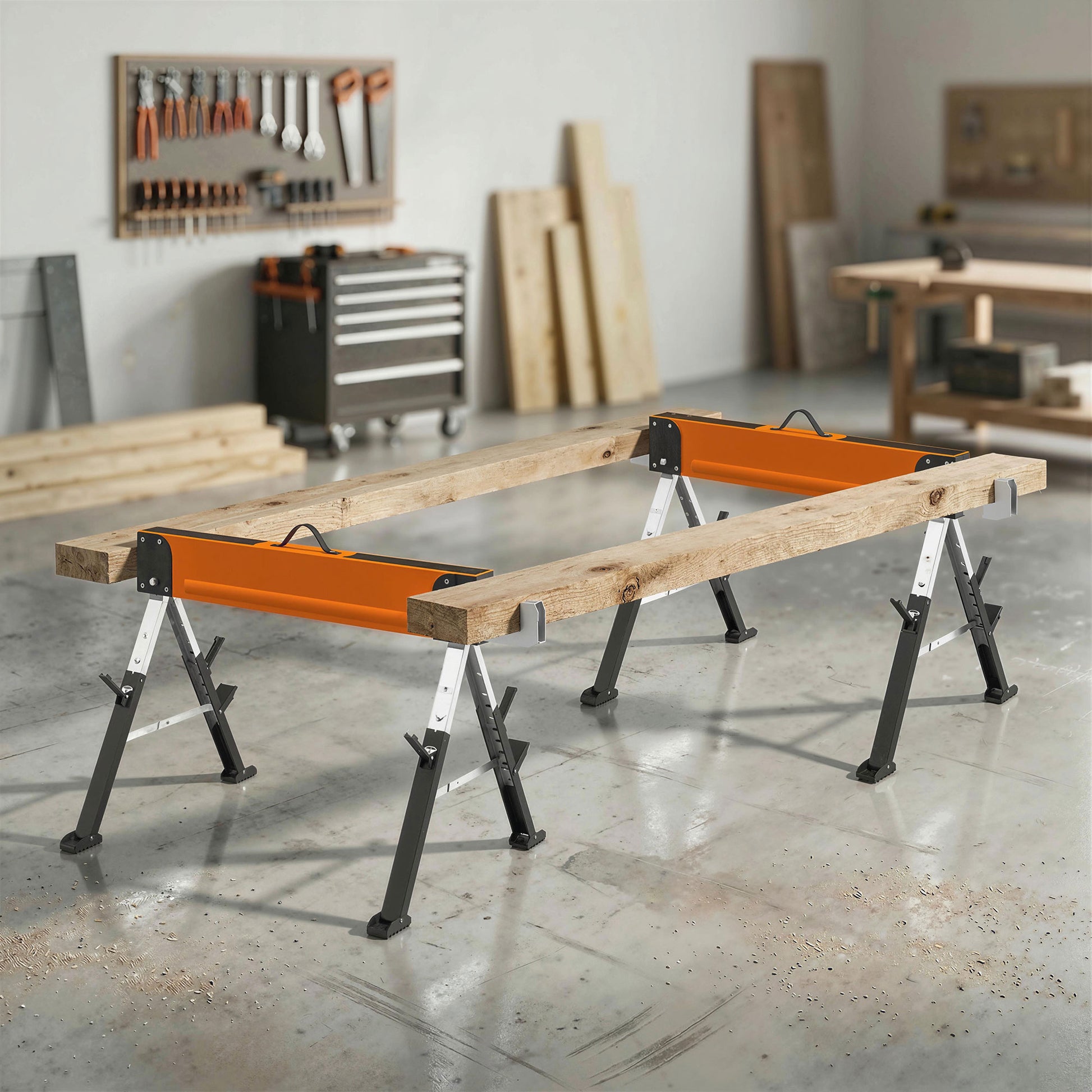 2-Pack Folding Heavy Duty Saw Horses - Adjustable Height Orange-Home Improvement > Tools-DECOROLALA