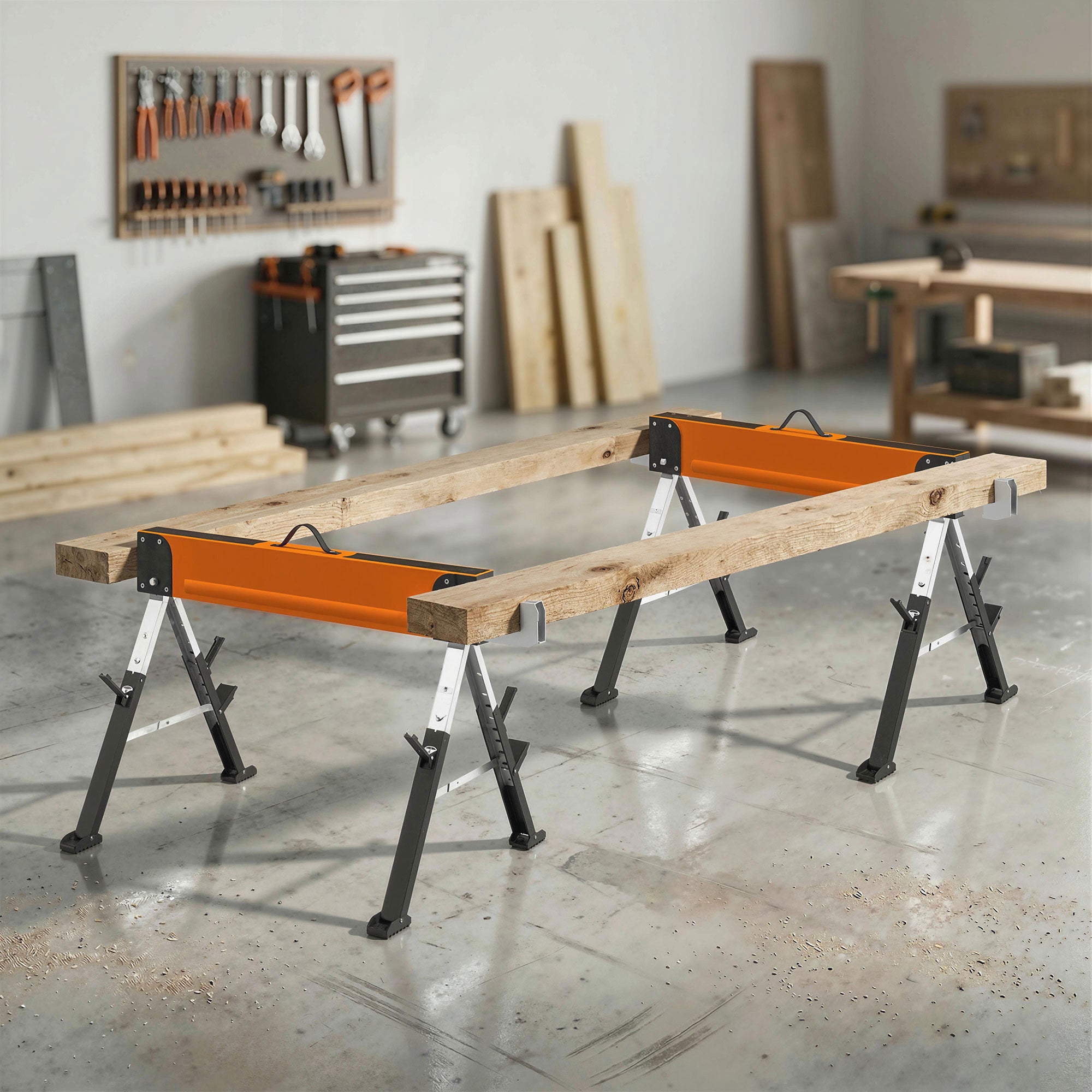 2-Pack Folding Heavy Duty Saw Horses - Adjustable Height Orange-Home Improvement > Tools-DECOROLALA