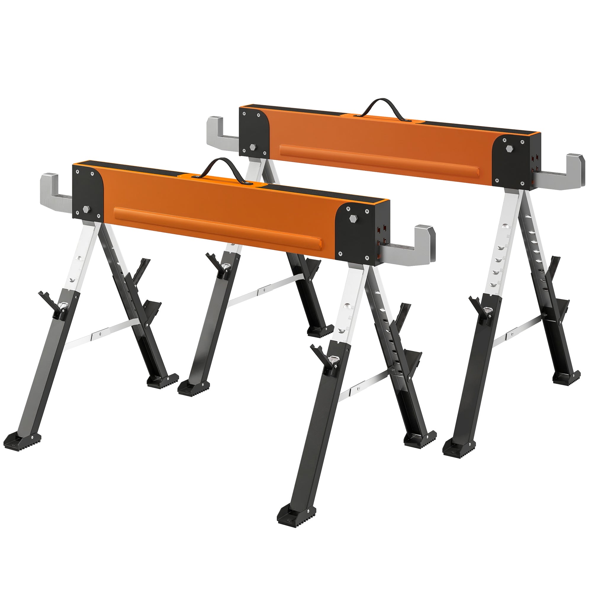 2-Pack Folding Heavy Duty Saw Horses - Adjustable Height Orange-Home Improvement > Tools-DECOROLALA