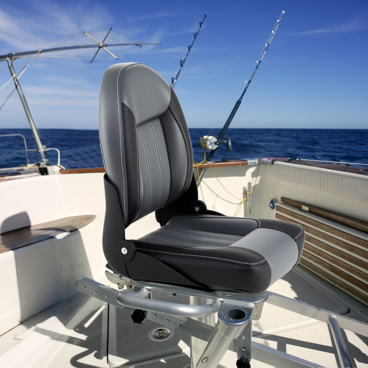 2-Pack Folding High Back Boat Chairs with Sponge Padding and Fixing Bolts-Black-Surfing-DECOROLALA
