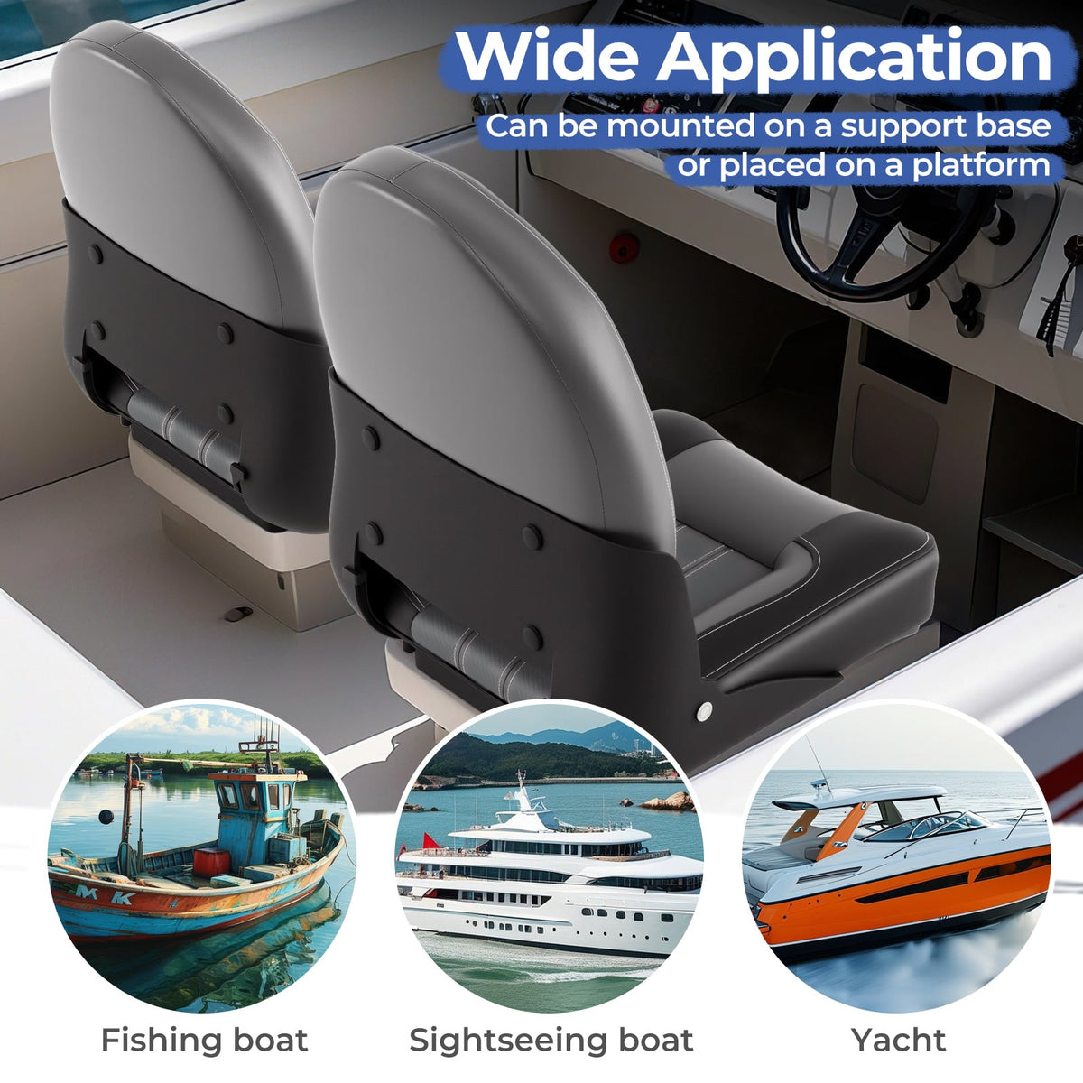 2-Pack Folding High Back Boat Chairs with Sponge Padding and Fixing Bolts-Black-Surfing-DECOROLALA