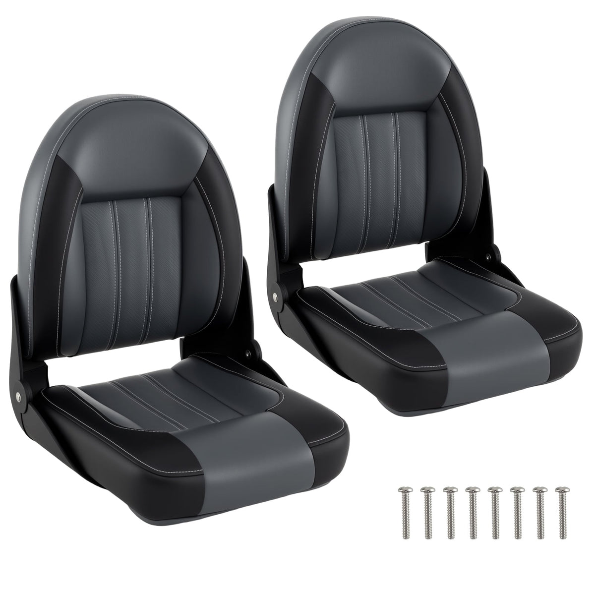 2-Pack Folding High Back Boat Chairs with Sponge Padding and Fixing Bolts-Black-Surfing-DECOROLALA