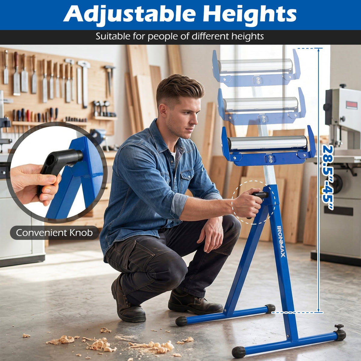 2-Pack Folding Roller Stands Portable Outfeed Supports with Adjustable Height-Blue-Garages-DECOROLALA