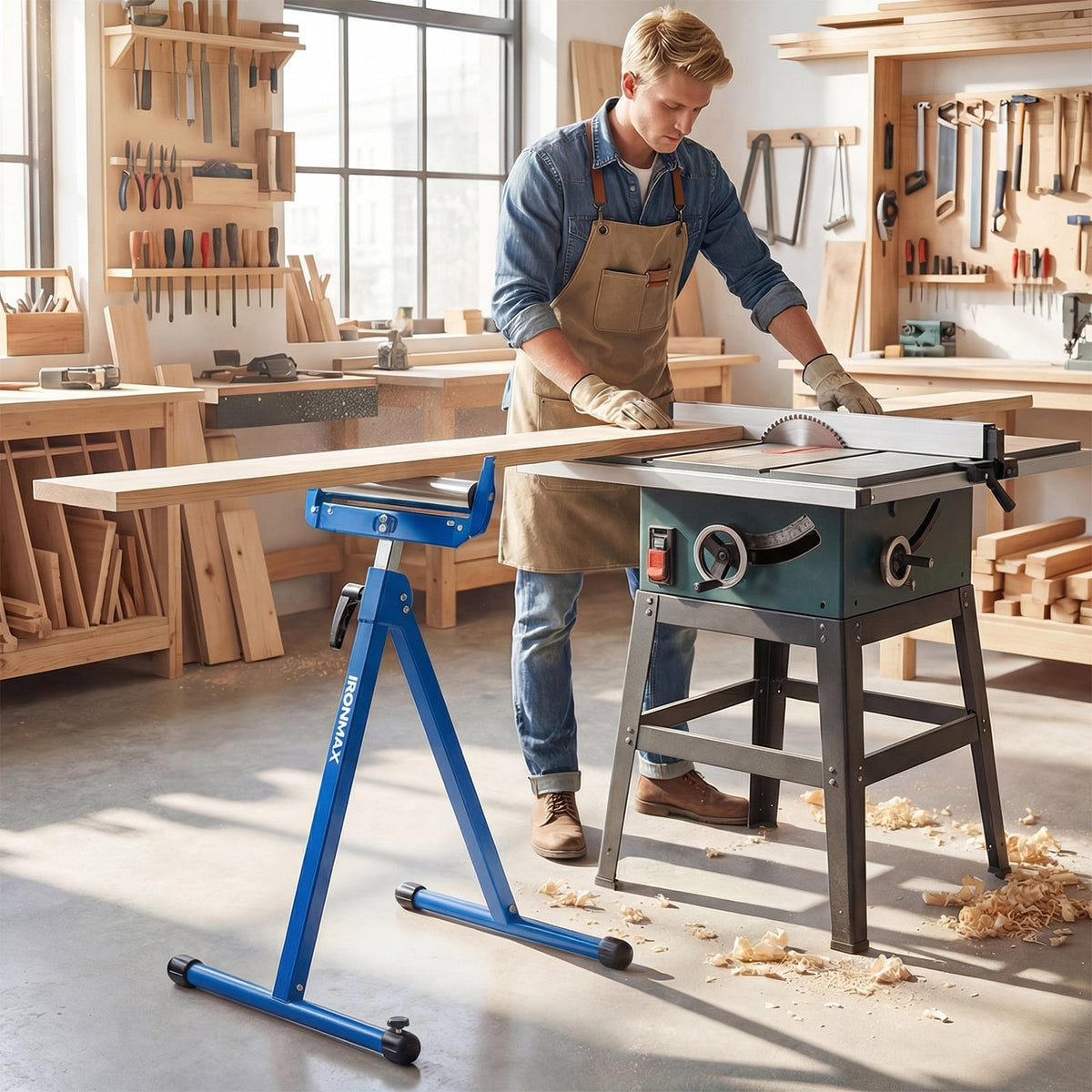 2-Pack Folding Roller Stands Portable Outfeed Supports with Adjustable Height-Blue-Garages-DECOROLALA