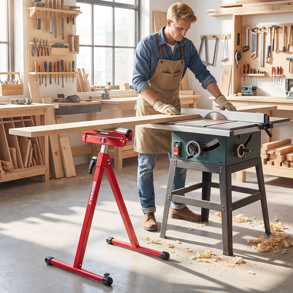2-Pack Folding Roller Stands Portable Outfeed Supports with Adjustable Height-Red-Garages-DECOROLALA