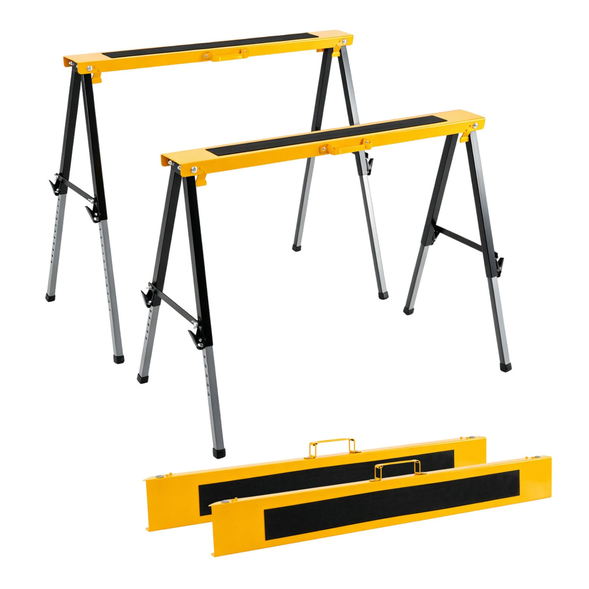2 Pack Folding Saw Horses with 12 Adjustable Leg Heights and Handles-Yellow-Garages-DECOROLALA