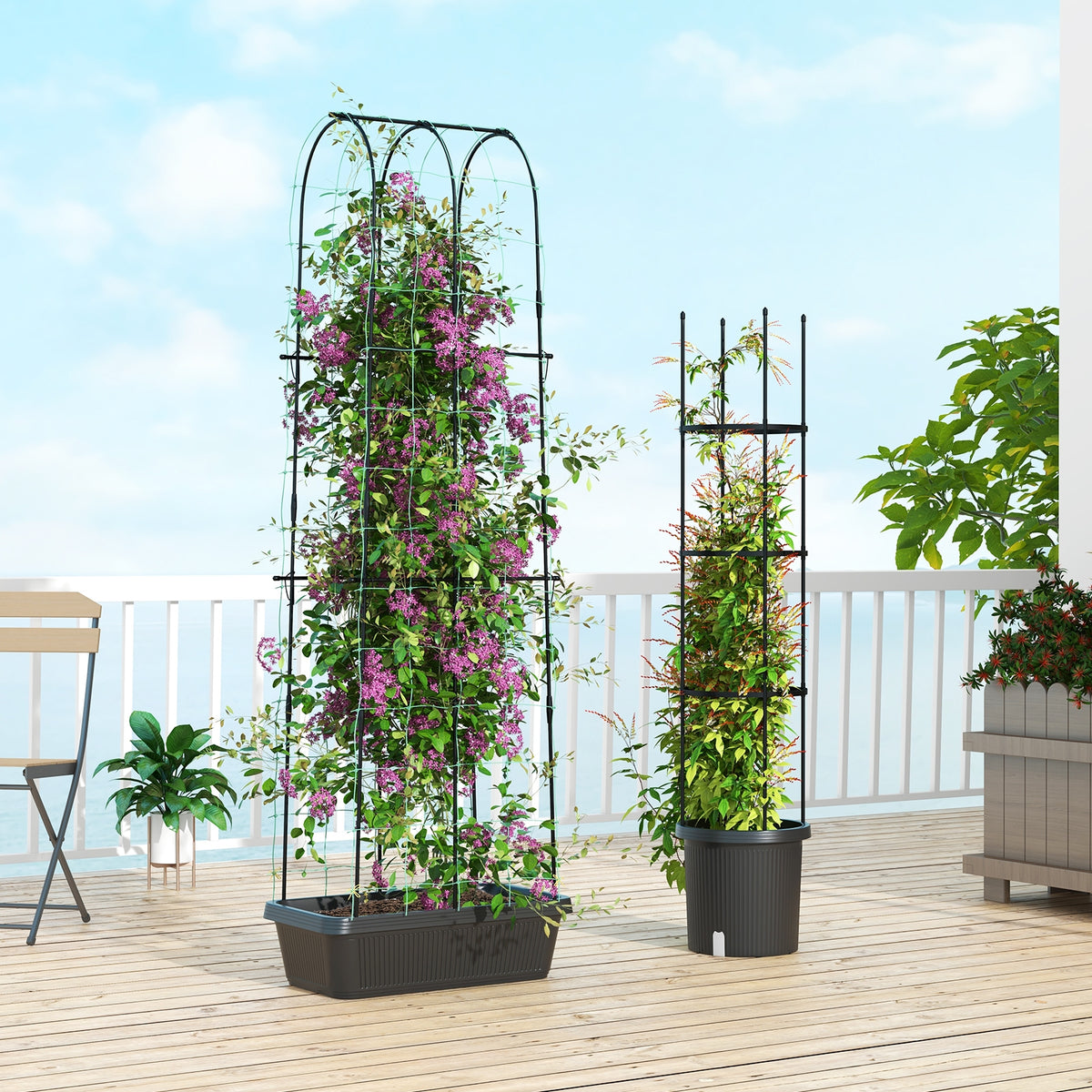 2 Pack Garden Planters with Trellis Cucumber Trellis Tomato Cage-Black-Raised Garden Beds-DECOROLALA