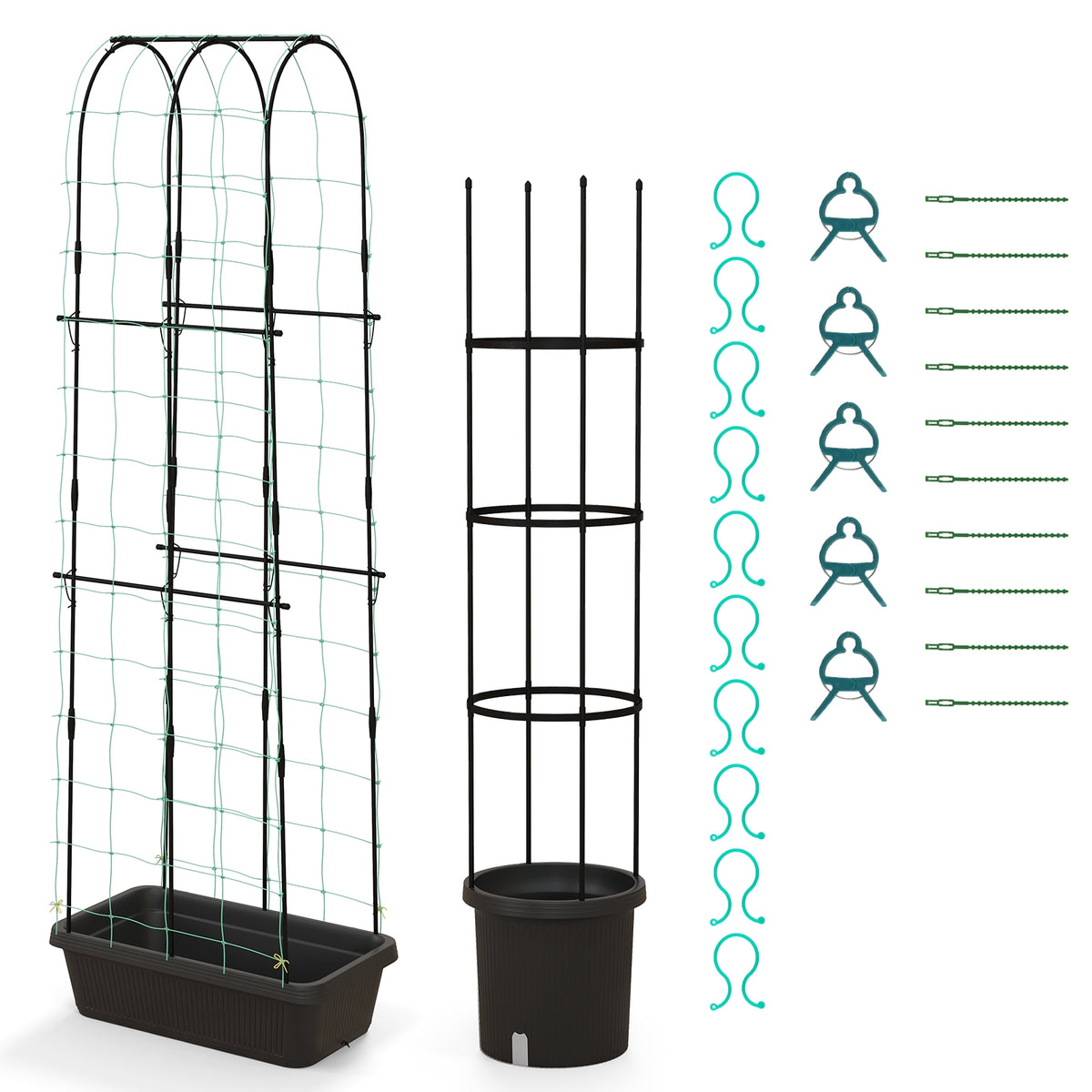2 Pack Garden Planters with Trellis Cucumber Trellis Tomato Cage-Black-Raised Garden Beds-DECOROLALA