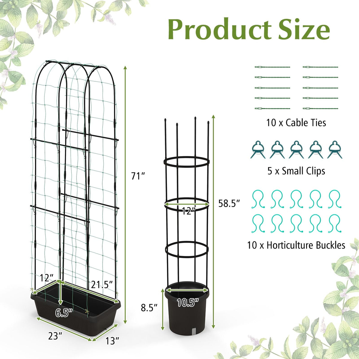 2 Pack Garden Planters with Trellis Cucumber Trellis Tomato Cage-Black-Raised Garden Beds-DECOROLALA