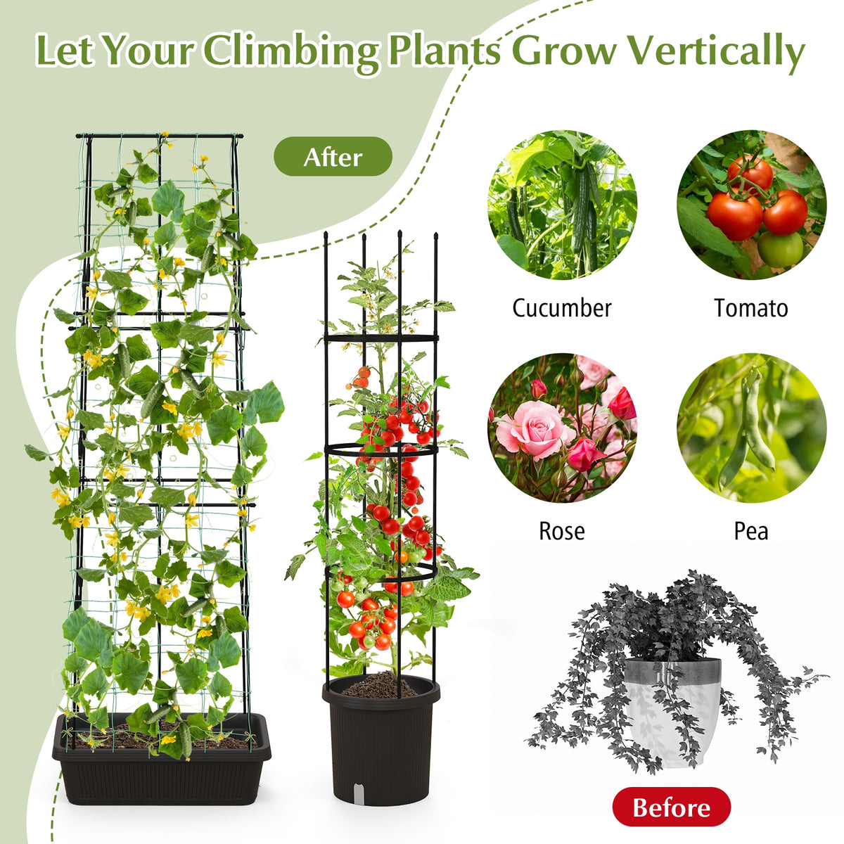 2 Pack Garden Planters with Trellis Cucumber Trellis Tomato Cage-Black-Raised Garden Beds-DECOROLALA