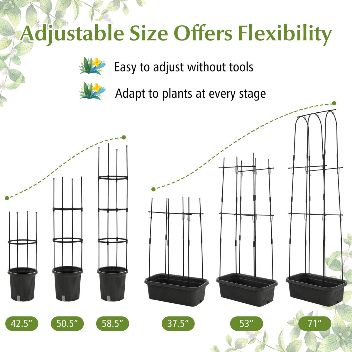 2 Pack Garden Planters with Trellis Cucumber Trellis Tomato Cage-Black-Raised Garden Beds-DECOROLALA
