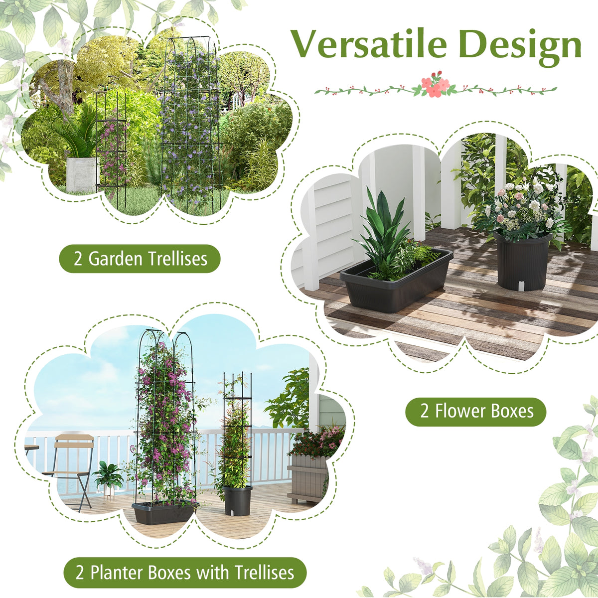 2 Pack Garden Planters with Trellis Cucumber Trellis Tomato Cage-Black-Raised Garden Beds-DECOROLALA