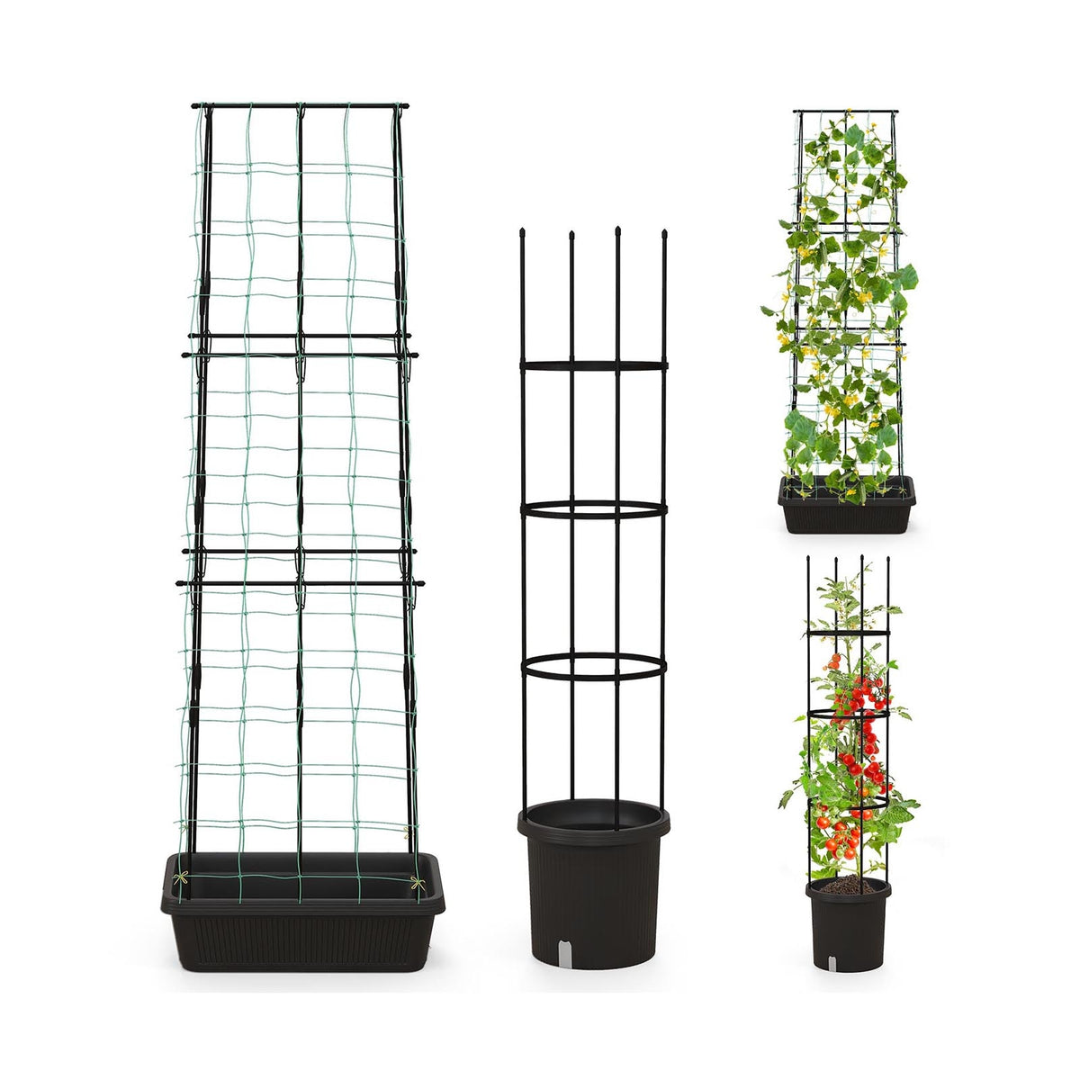 2 Pack Garden Planters with Trellis Cucumber Trellis Tomato Cage-Black-Raised Garden Beds-DECOROLALA