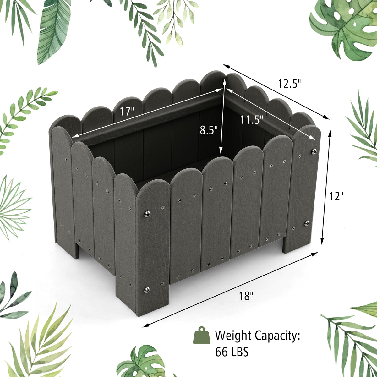 2 Pack Rectangular Planter Box with Drainage Gaps for Front Porch Garden Balcony-Gray-Raised Garden Beds-DECOROLALA