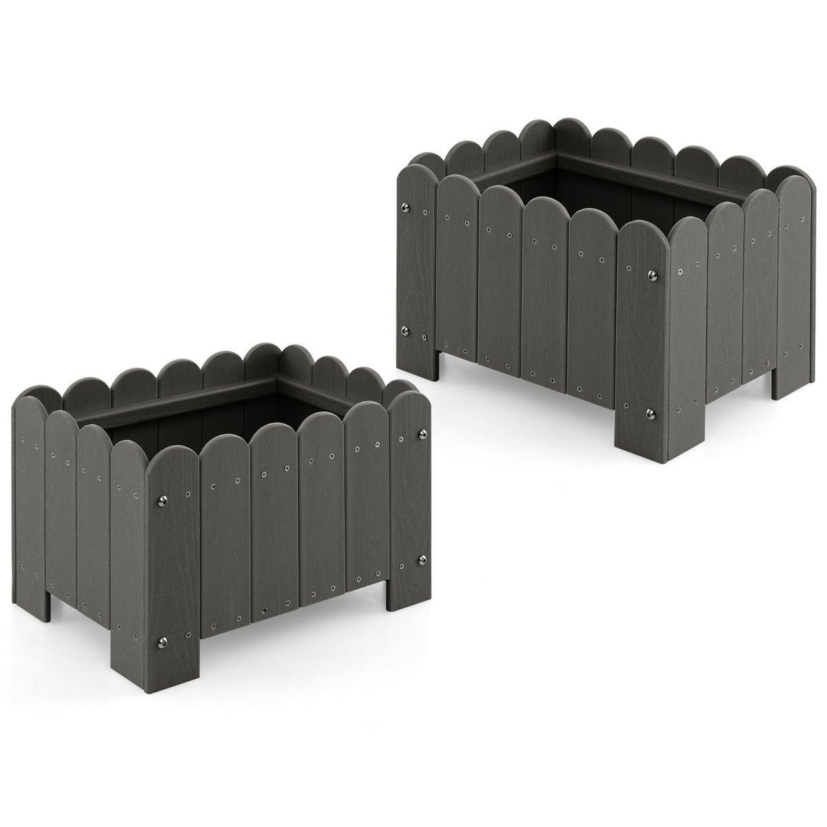 2 Pack Rectangular Planter Box with Drainage Gaps for Front Porch Garden Balcony-Gray-Raised Garden Beds-DECOROLALA