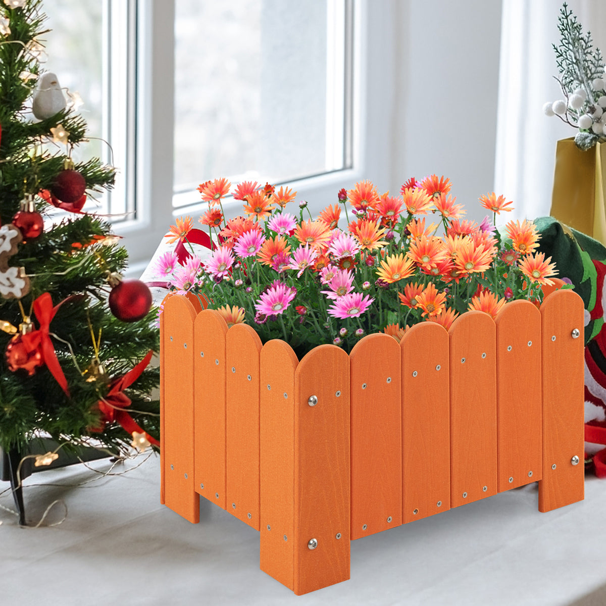 2 Pack Rectangular Planter Box with Drainage Gaps for Front Porch Garden Balcony-Orange-Raised Garden Beds-DECOROLALA