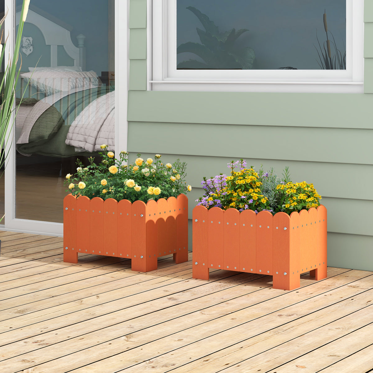 2 Pack Rectangular Planter Box with Drainage Gaps for Front Porch Garden Balcony-Orange-Raised Garden Beds-DECOROLALA