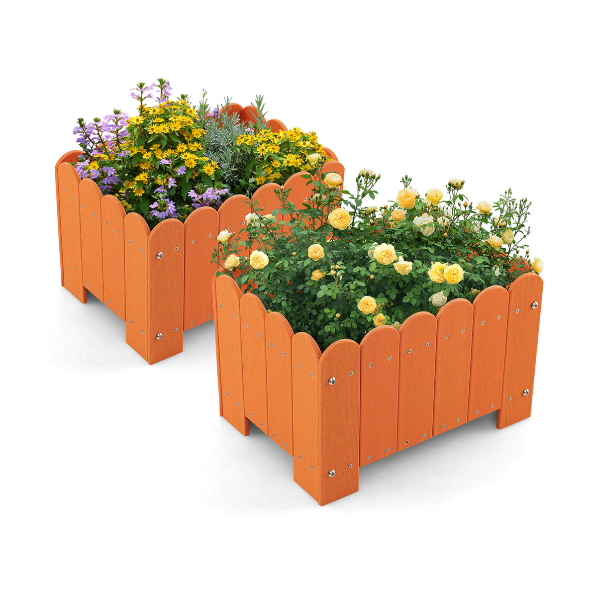 2 Pack Rectangular Planter Box with Drainage Gaps for Front Porch Garden Balcony-Orange-Raised Garden Beds-DECOROLALA