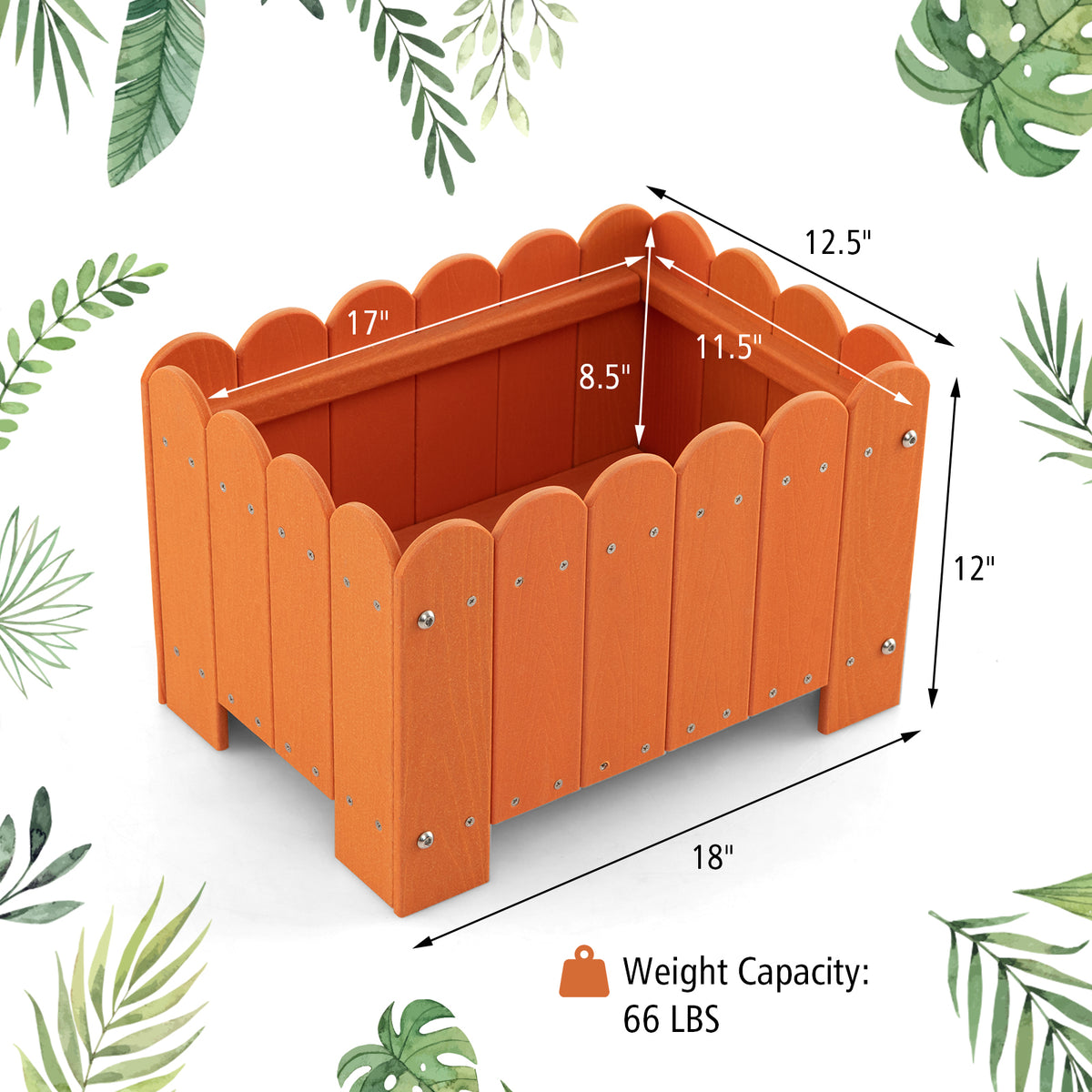 2 Pack Rectangular Planter Box with Drainage Gaps for Front Porch Garden Balcony-Orange-Raised Garden Beds-DECOROLALA