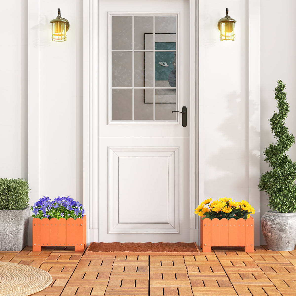 2 Pack Rectangular Planter Box with Drainage Gaps for Front Porch Garden Balcony-Orange-Raised Garden Beds-DECOROLALA
