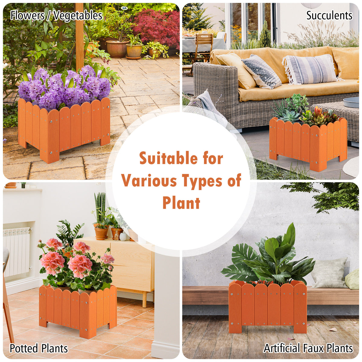 2 Pack Rectangular Planter Box with Drainage Gaps for Front Porch Garden Balcony-Orange-Raised Garden Beds-DECOROLALA