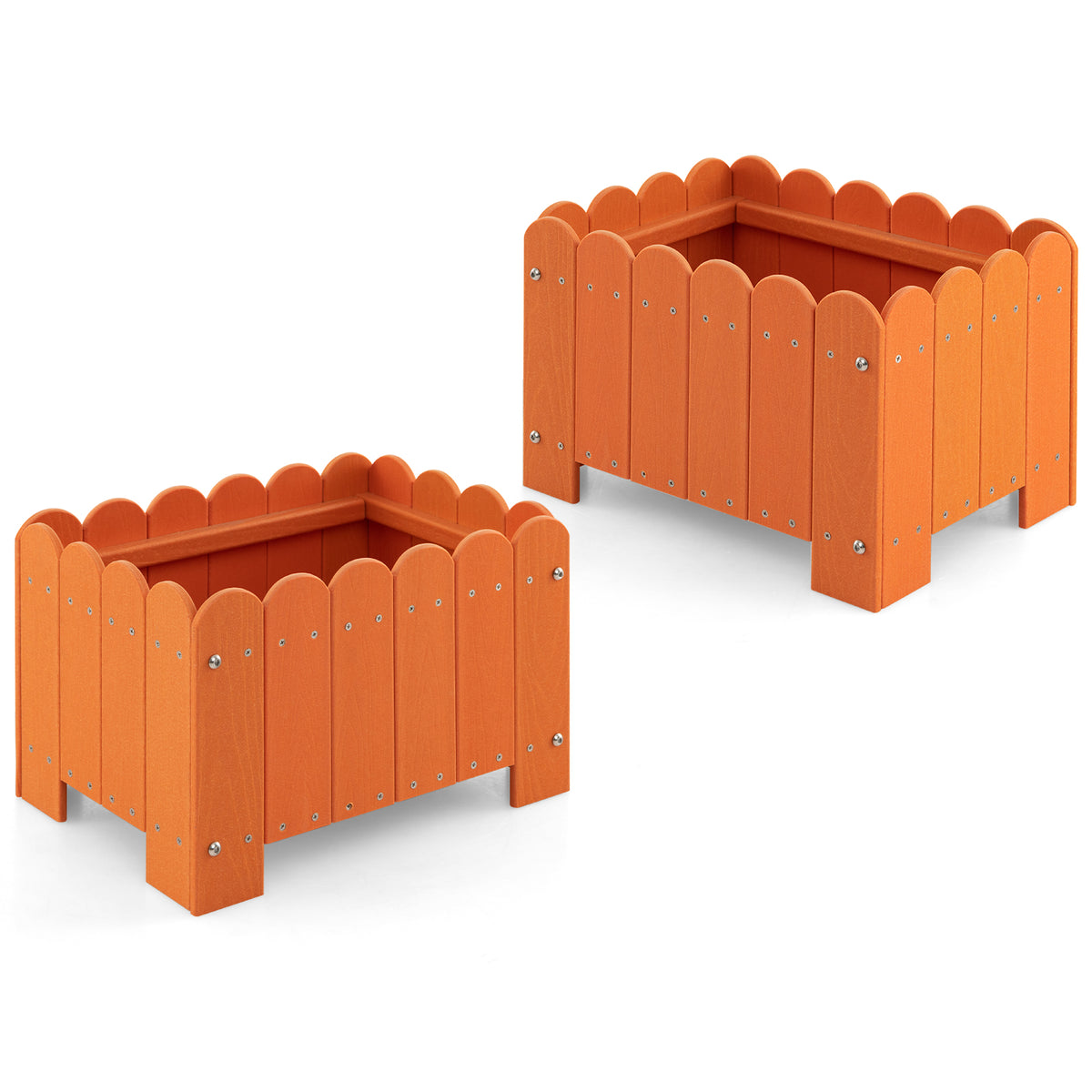 2 Pack Rectangular Planter Box with Drainage Gaps for Front Porch Garden Balcony-Orange-Raised Garden Beds-DECOROLALA