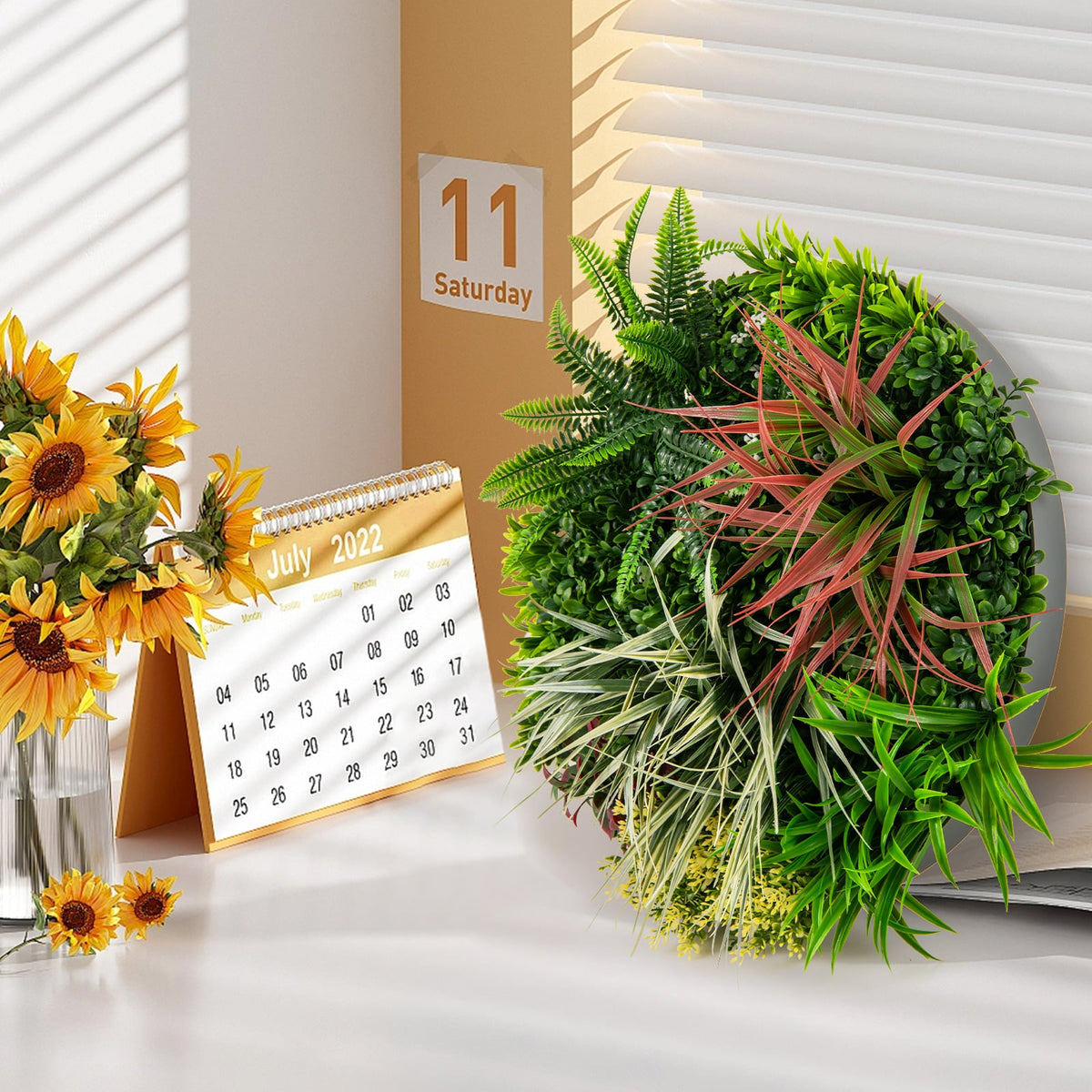 2 Pack Square Framed Artificial Foliage Wall Art-Artificial Plants-DECOROLALA
