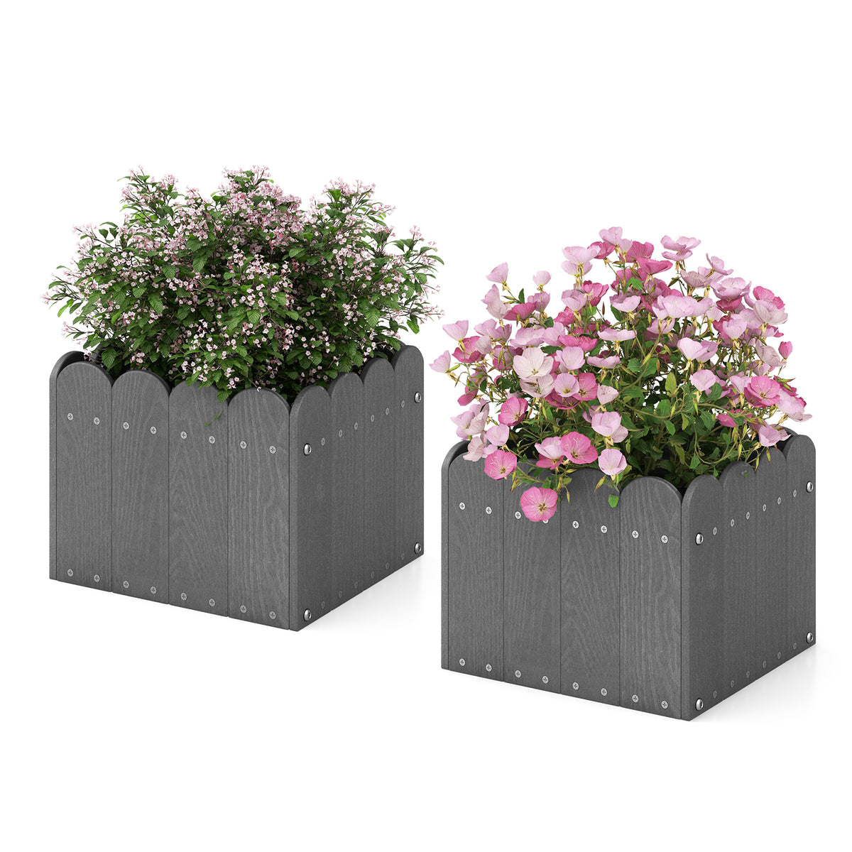 2 Pack Square Planter Box with Drainage Gaps for for Front Porch Garden Balcony-Gray-Raised Garden Beds-DECOROLALA