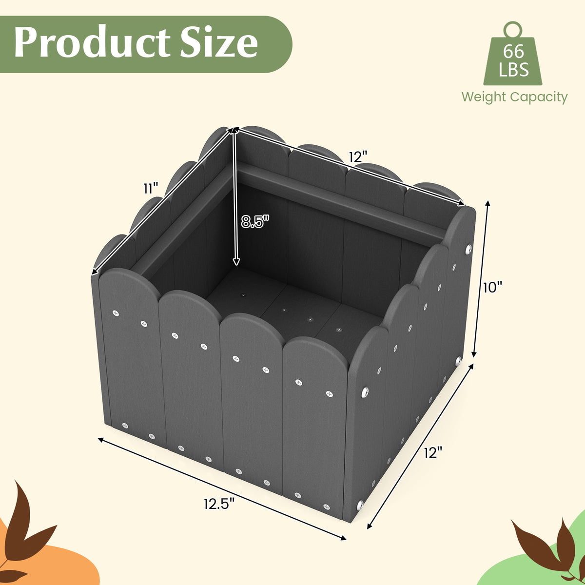 2 Pack Square Planter Box with Drainage Gaps for for Front Porch Garden Balcony-Gray-Raised Garden Beds-DECOROLALA