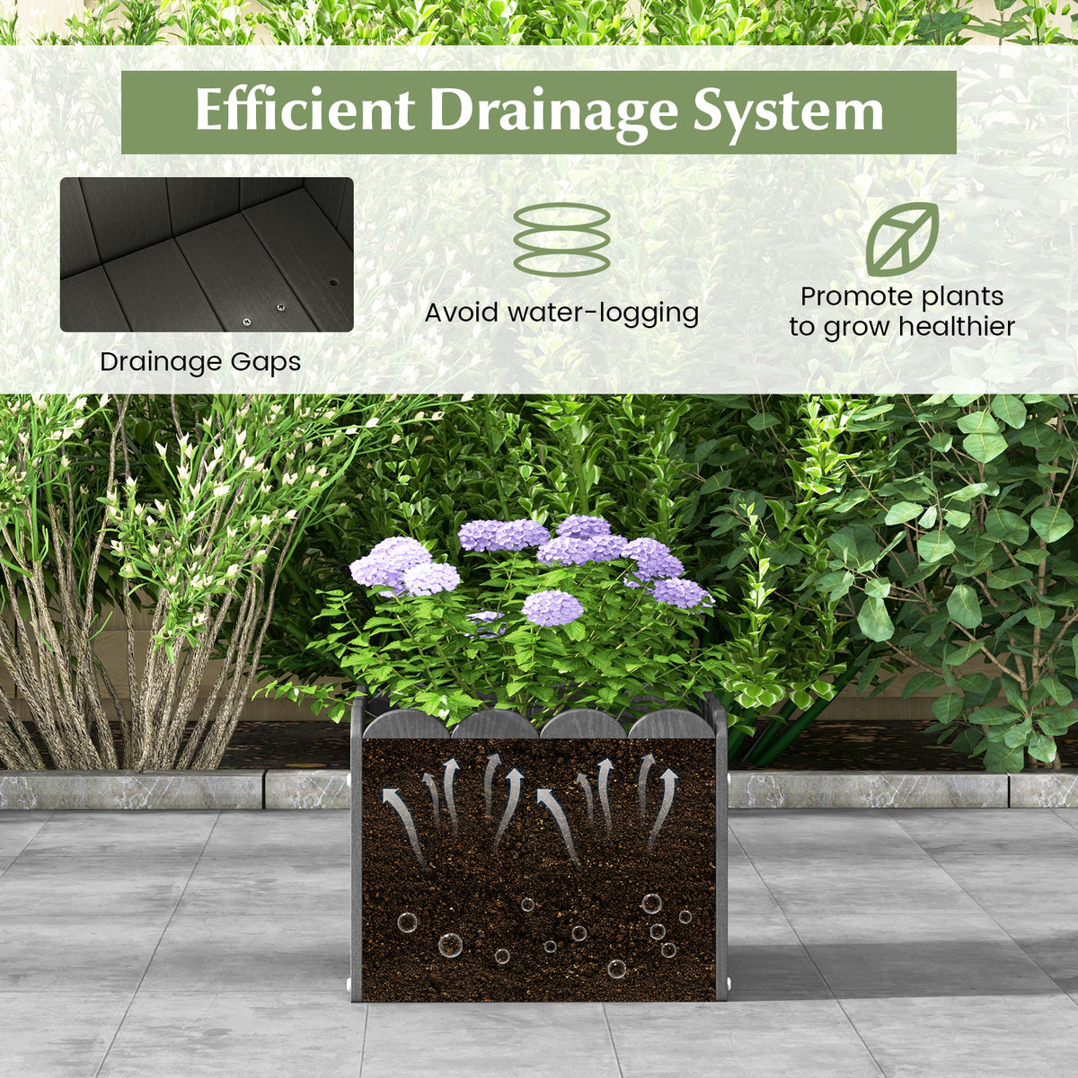 2 Pack Square Planter Box with Drainage Gaps for for Front Porch Garden Balcony-Gray-Raised Garden Beds-DECOROLALA
