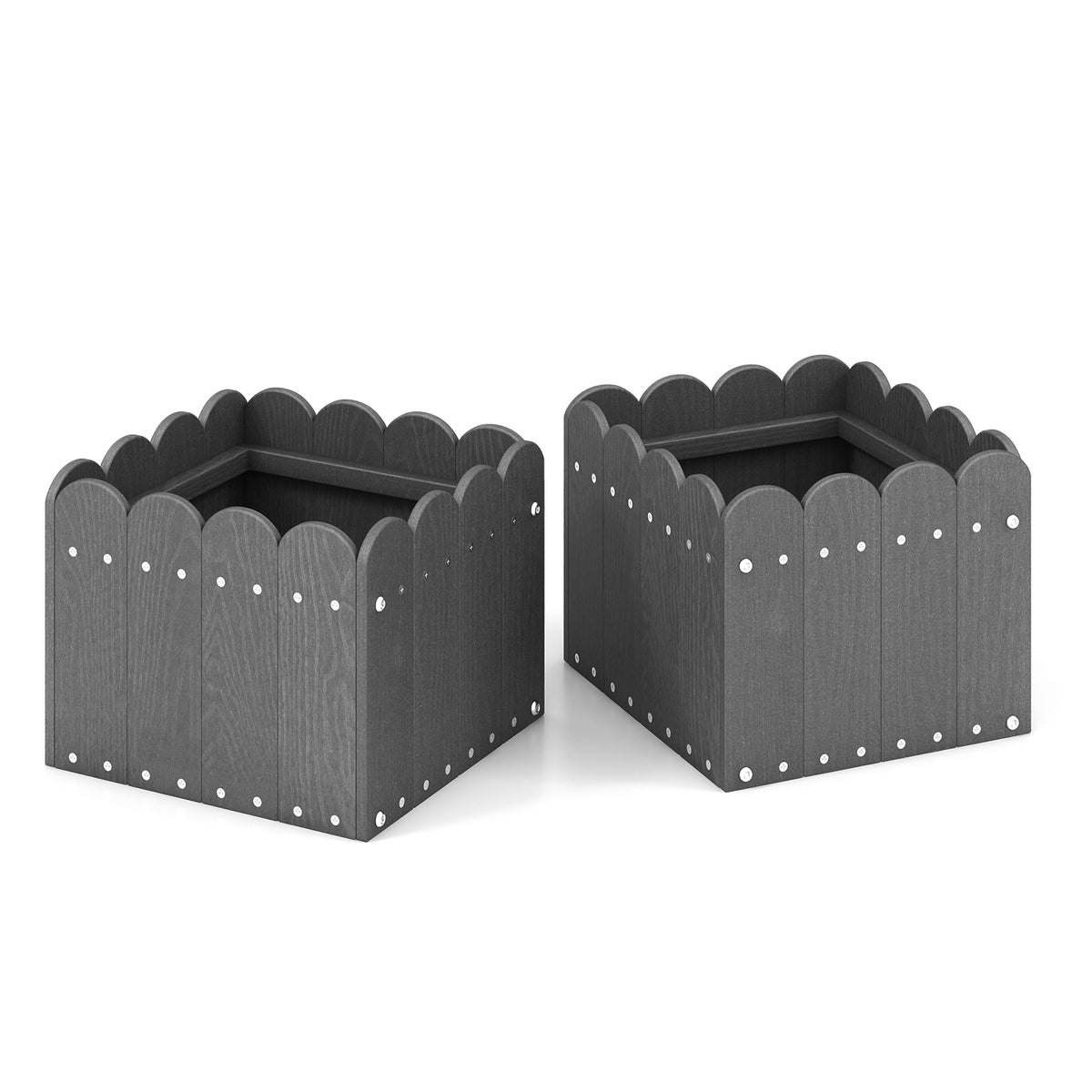 2 Pack Square Planter Box with Drainage Gaps for for Front Porch Garden Balcony-Gray-Raised Garden Beds-DECOROLALA