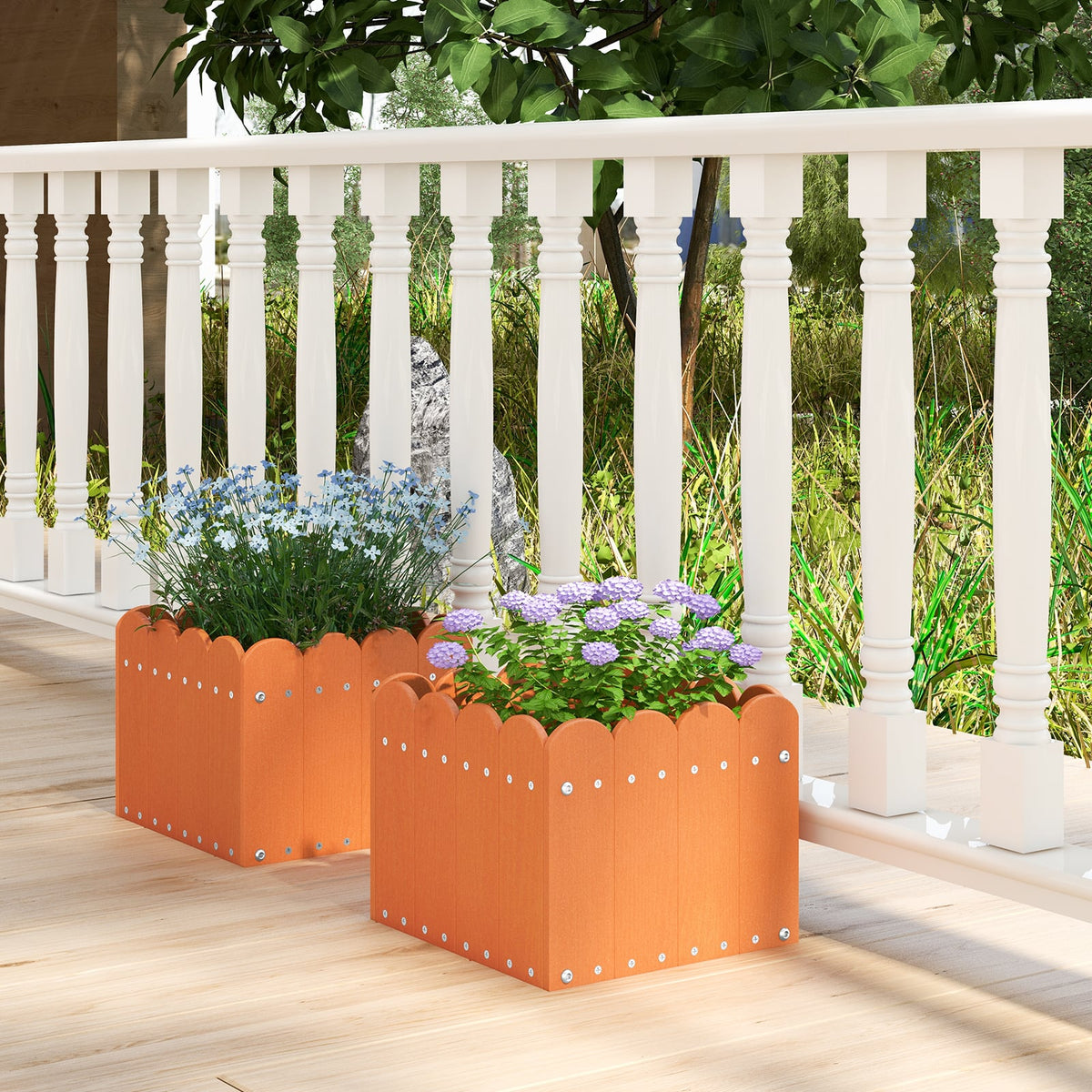 2 Pack Square Planter Box with Drainage Gaps for for Front Porch Garden Balcony-Orange-Raised Garden Beds-DECOROLALA