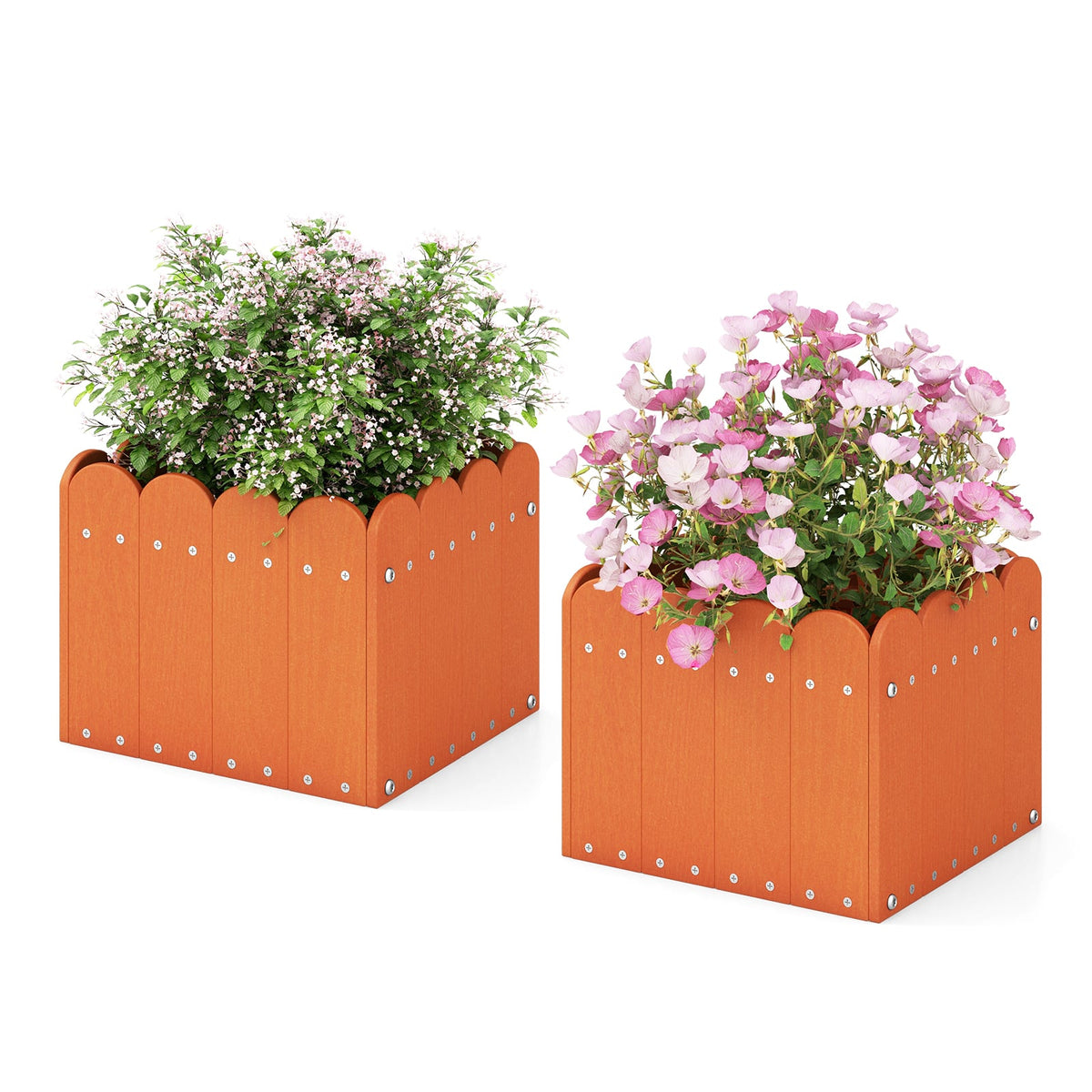 2 Pack Square Planter Box with Drainage Gaps for for Front Porch Garden Balcony-Orange-Raised Garden Beds-DECOROLALA