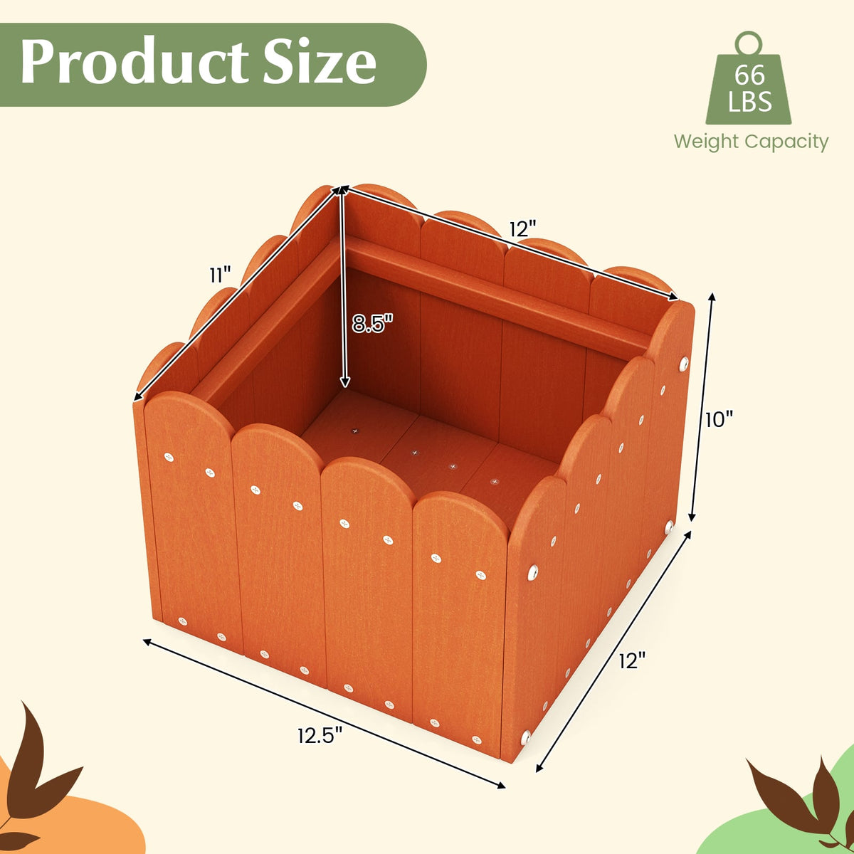 2 Pack Square Planter Box with Drainage Gaps for for Front Porch Garden Balcony-Orange-Raised Garden Beds-DECOROLALA