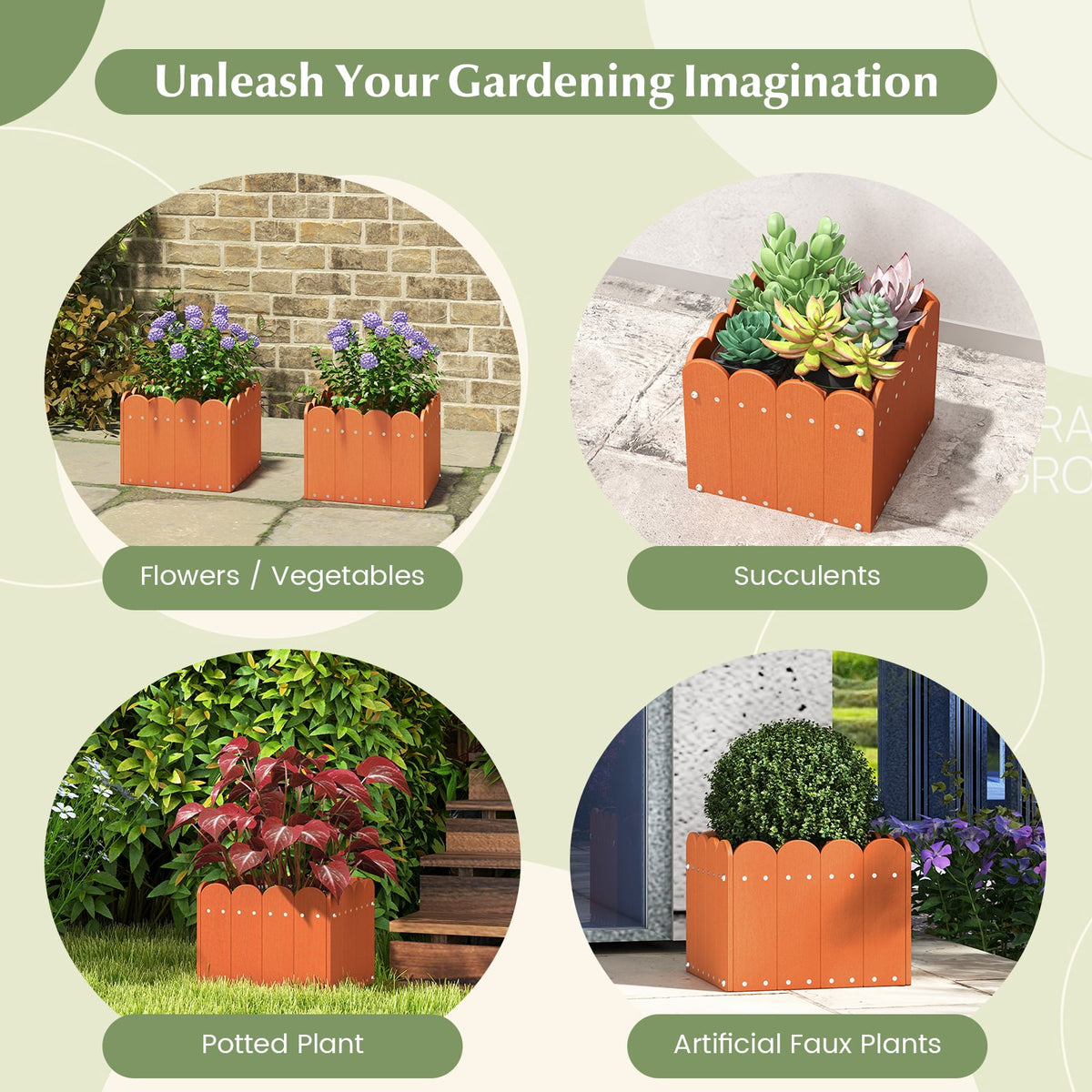 2 Pack Square Planter Box with Drainage Gaps for for Front Porch Garden Balcony-Orange-Raised Garden Beds-DECOROLALA
