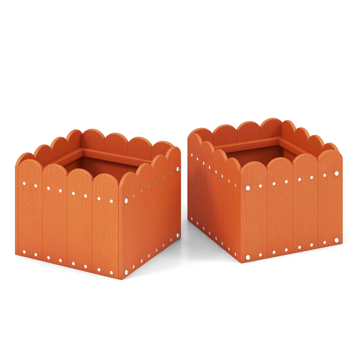 2 Pack Square Planter Box with Drainage Gaps for for Front Porch Garden Balcony-Orange-Raised Garden Beds-DECOROLALA