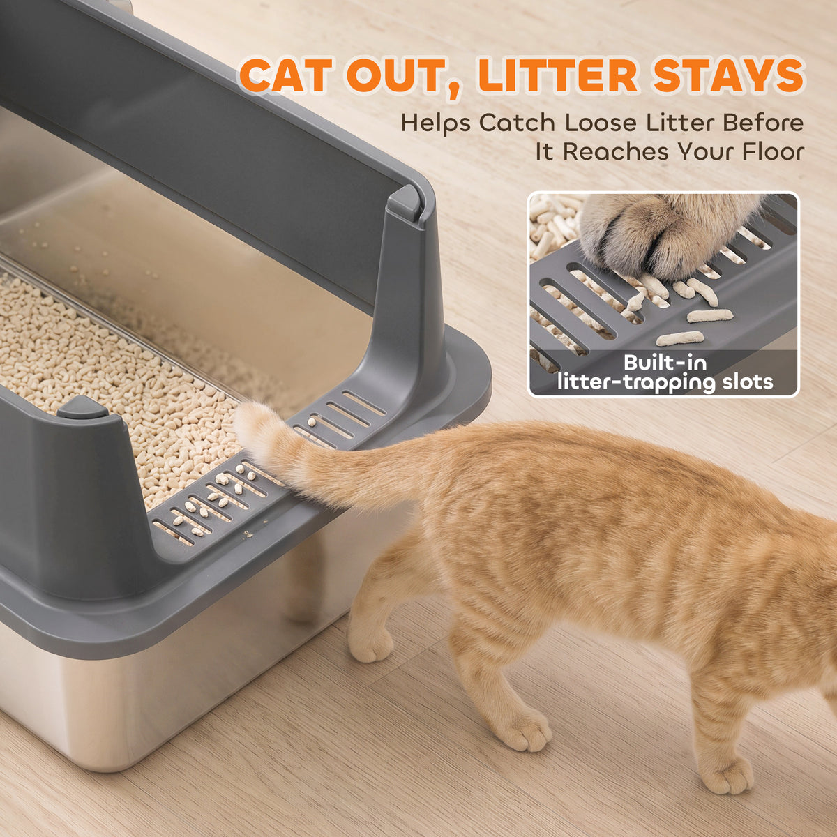 2-Pack XL Stainless Steel High-Sided Litter Box with Scoops-Cats-DECOROLALA