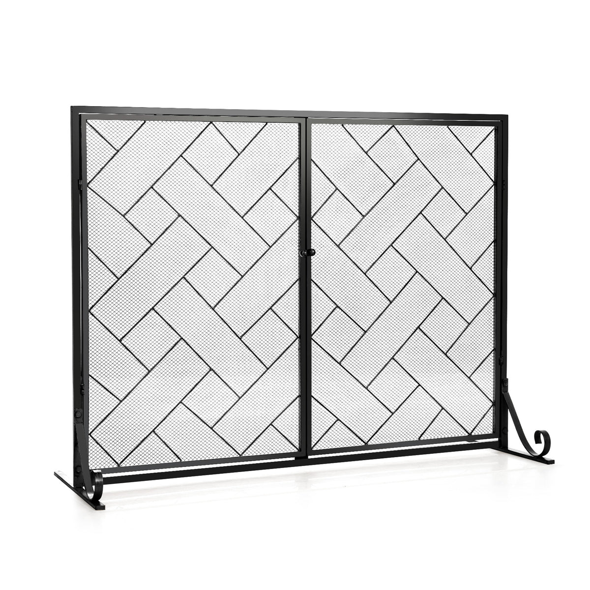 2-Panel Fireplace Screen Folding Metal Fire Place Safety Fence with Magnetic Doors-Black-Fireplace Tools-DECOROLALA