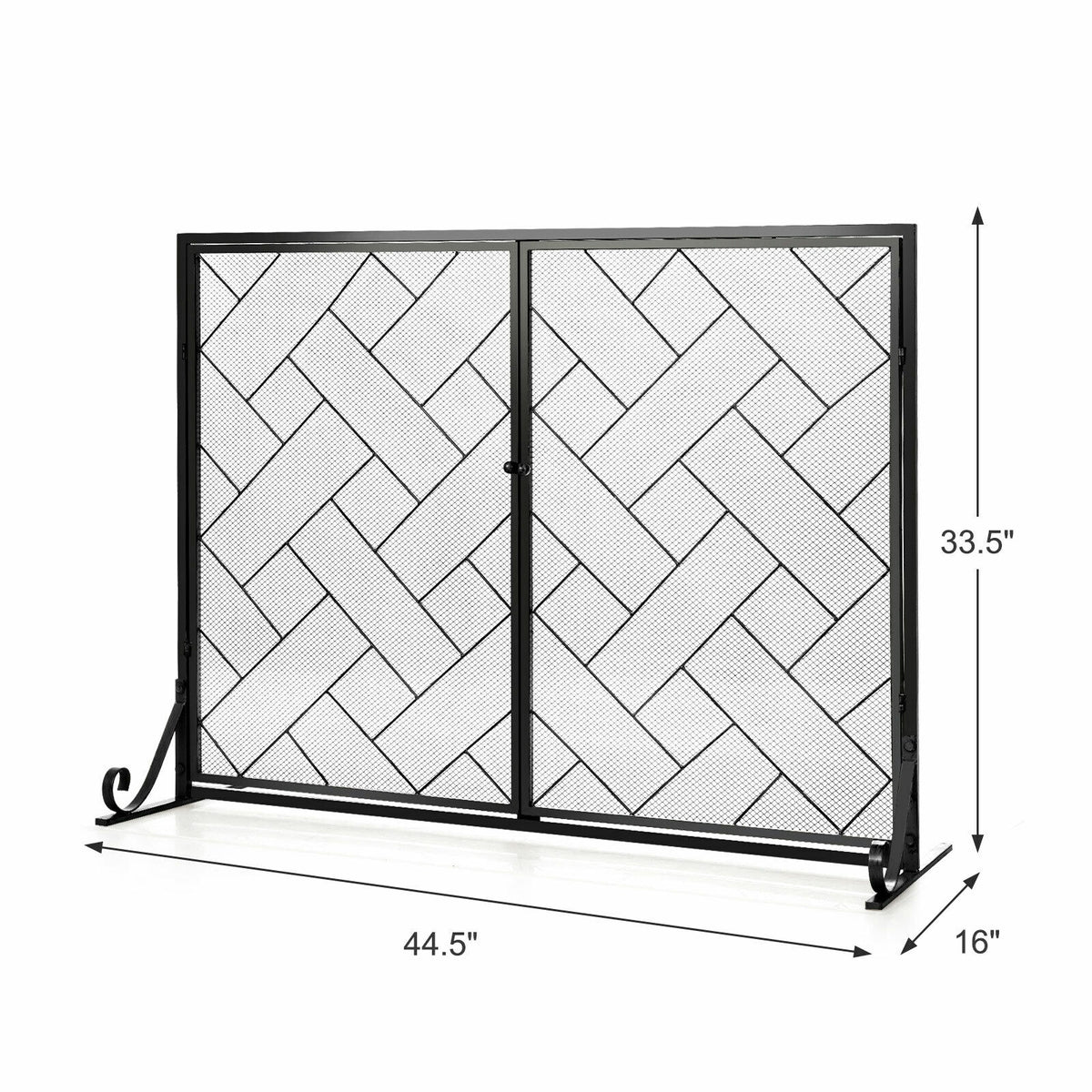 2-Panel Fireplace Screen Folding Metal Fire Place Safety Fence with Magnetic Doors-Black-Fireplace Tools-DECOROLALA
