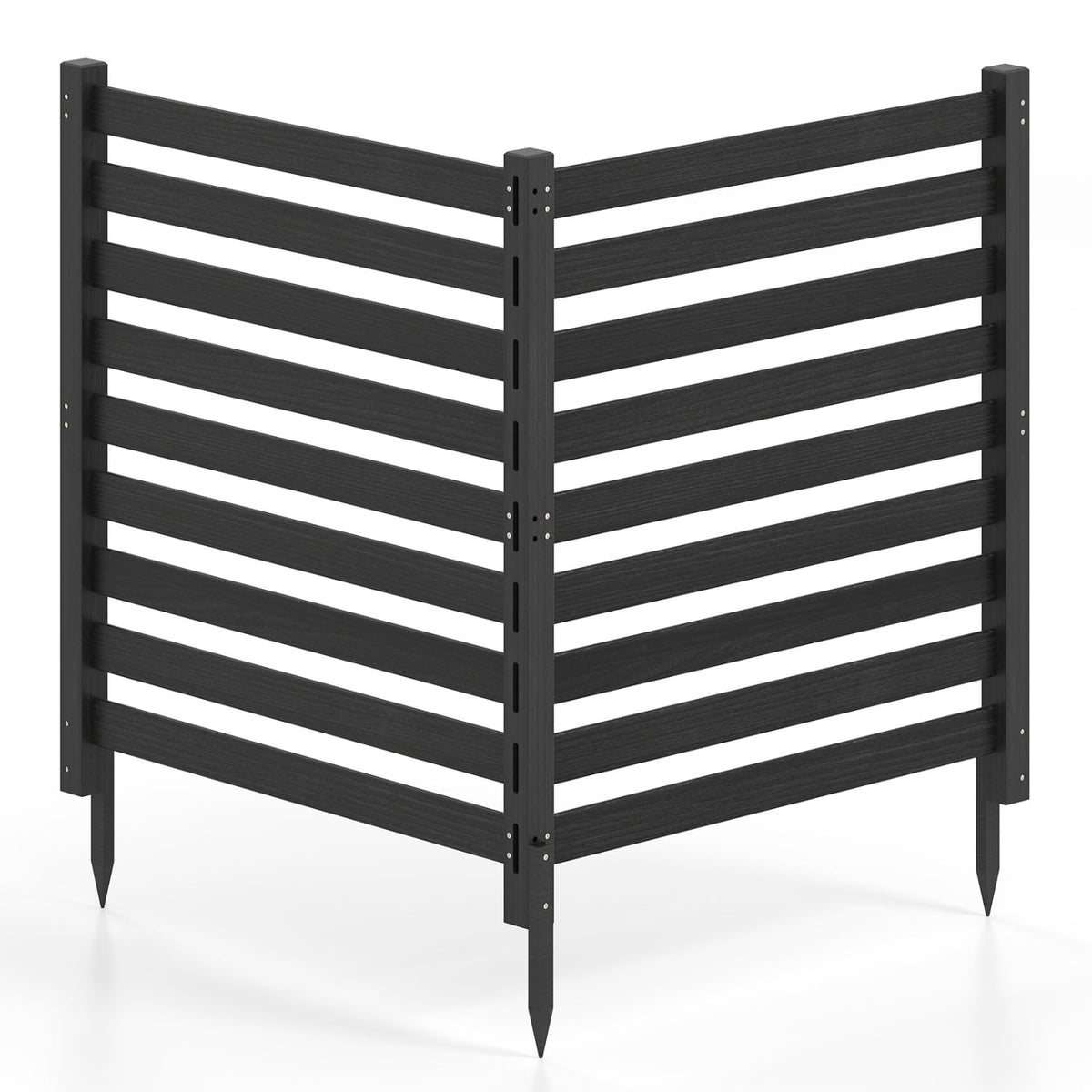 2-Panel Wooden Outdoor Privacy Fence with Ground Stakes-Black-Outdoor Privacy Screens-DECOROLALA